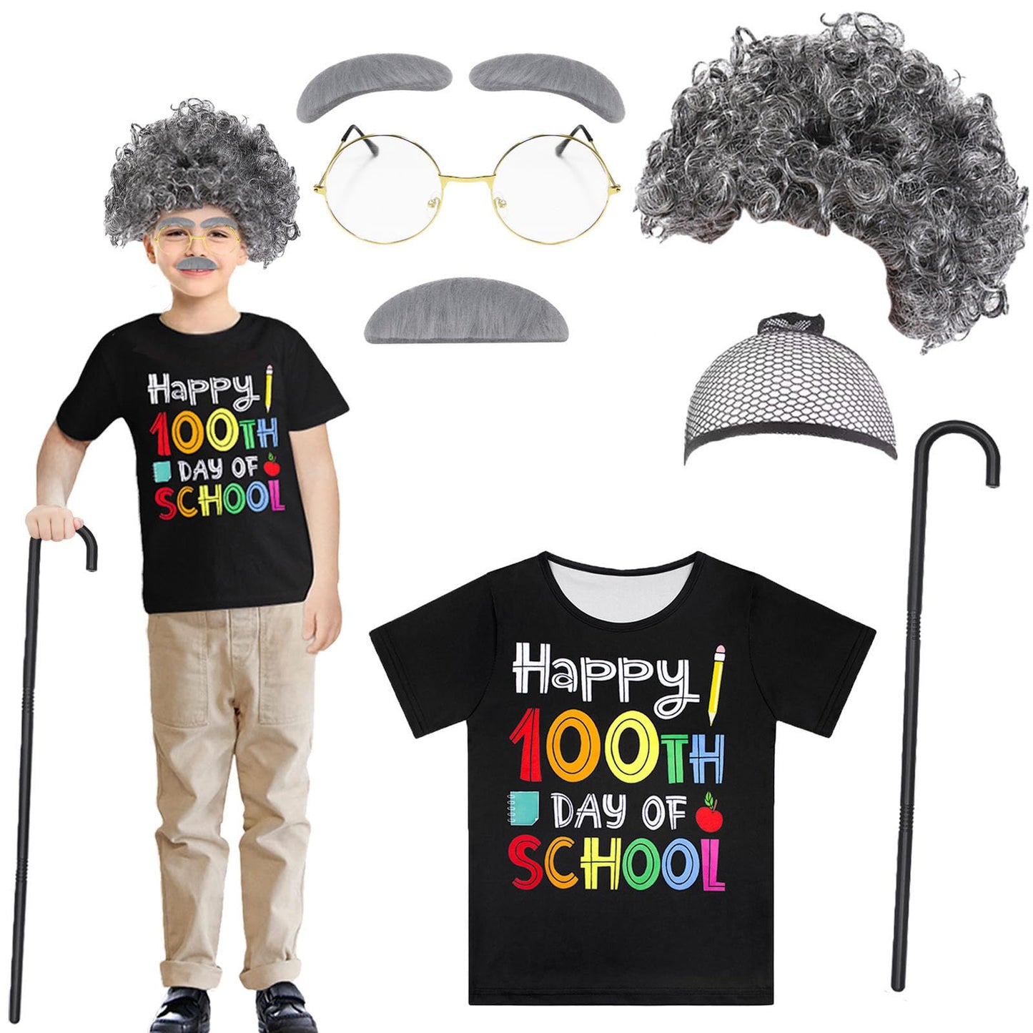 Miltrs Kids 100 Days of School Costume – Old Man Grandpa Dress-Up Kit for Boys