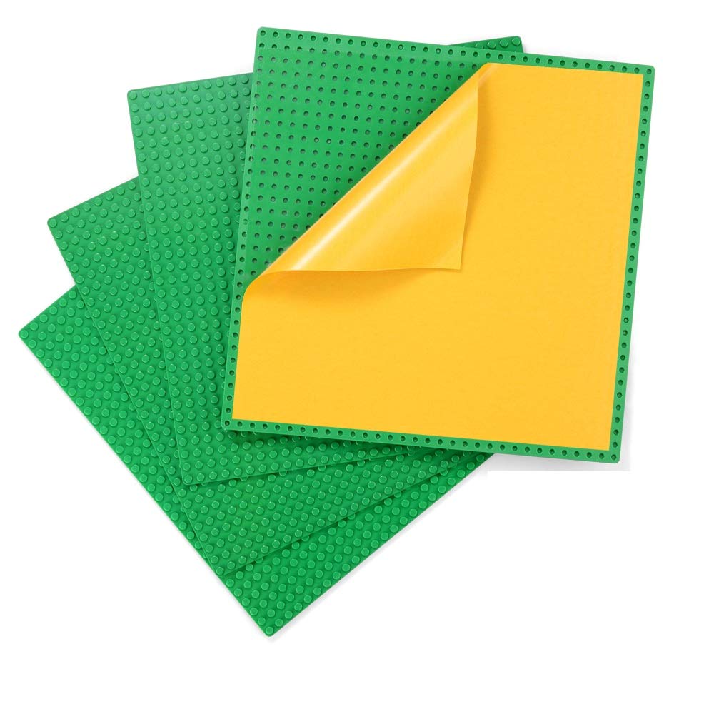 MIMAX Peel-and-Stick Baseplates (10x10) – 4 Pack, Green | Self-Adhesive Building Plates Compatible with All Major Brands