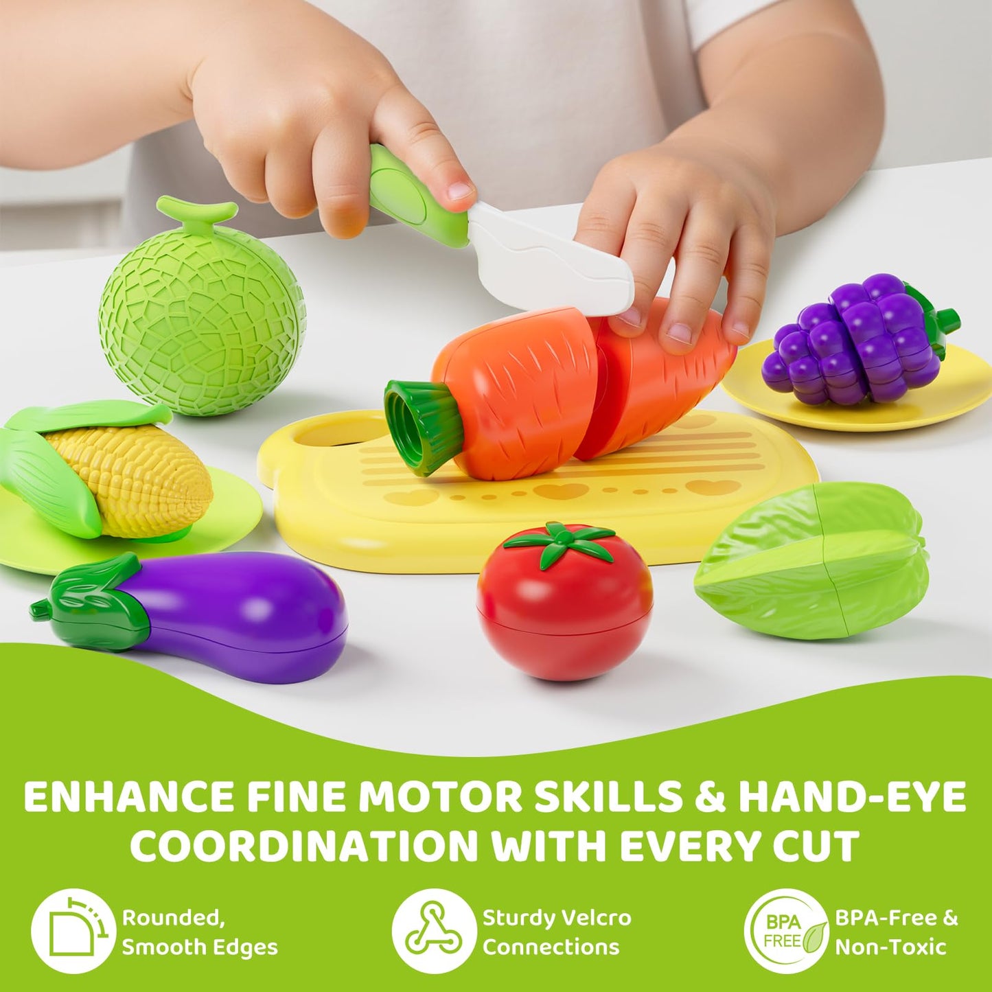 Mimiblooms Play Food Set with Cutting Fruits & Felt Tree Mat | Pretend Kitchen Toys
