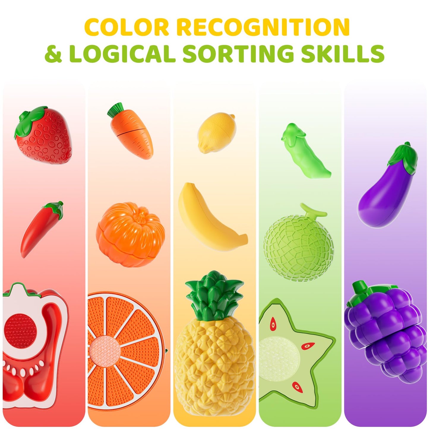Mimiblooms Play Food Set with Cutting Fruits & Felt Tree Mat | Pretend Kitchen Toys
