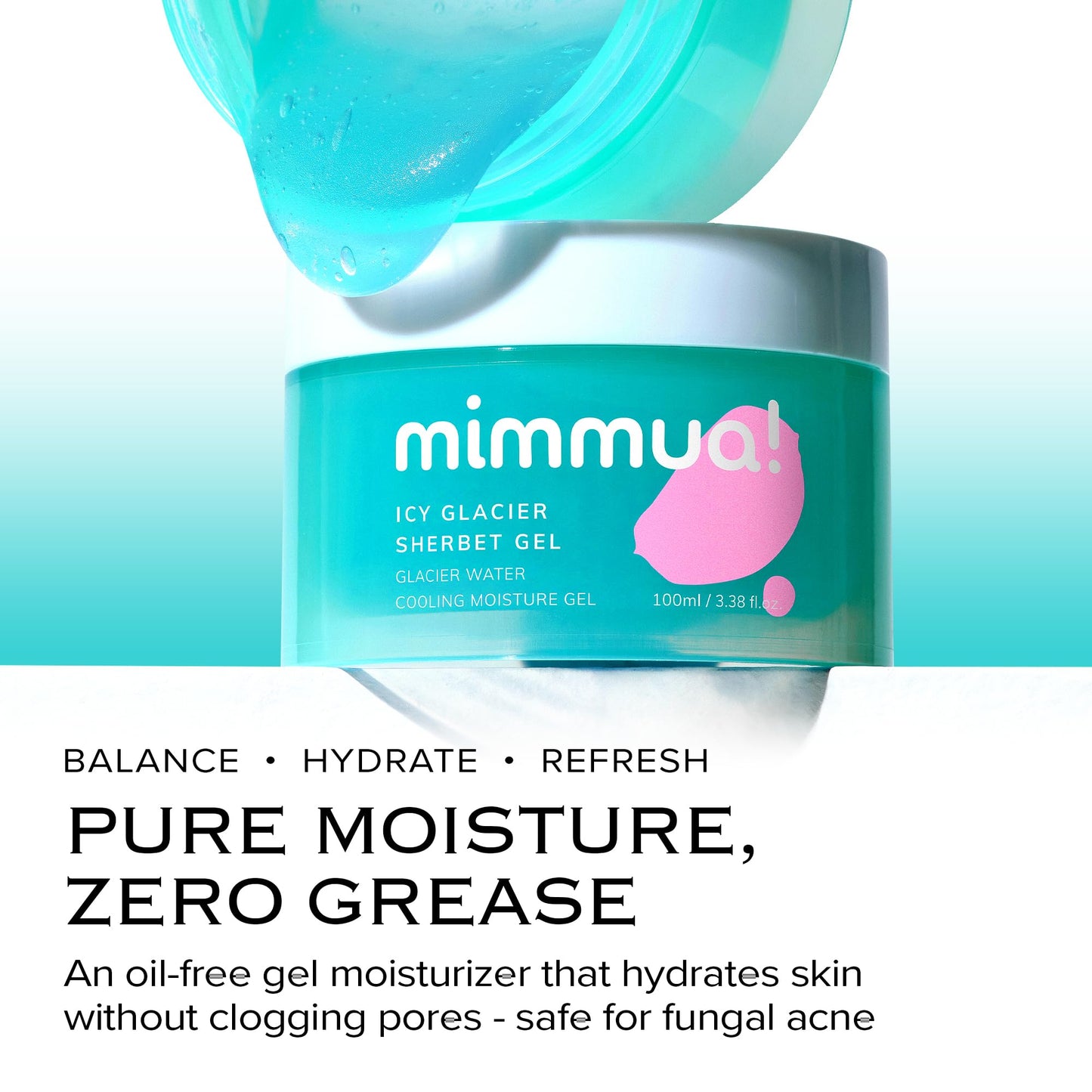 mimmua! Ice Sorbet Soothing & Cooling Face Moisturizer | Non-Comedogenic Gel Cream for Pores & Fungal Acne Safe | 3.38 oz