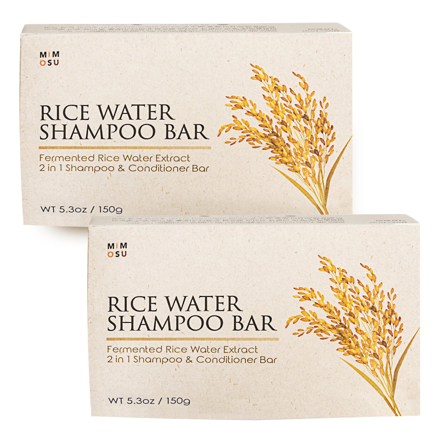 mimosu Fermented Rice Water Shampoo Bar – 2-Pack | pH Balanced, Unscented