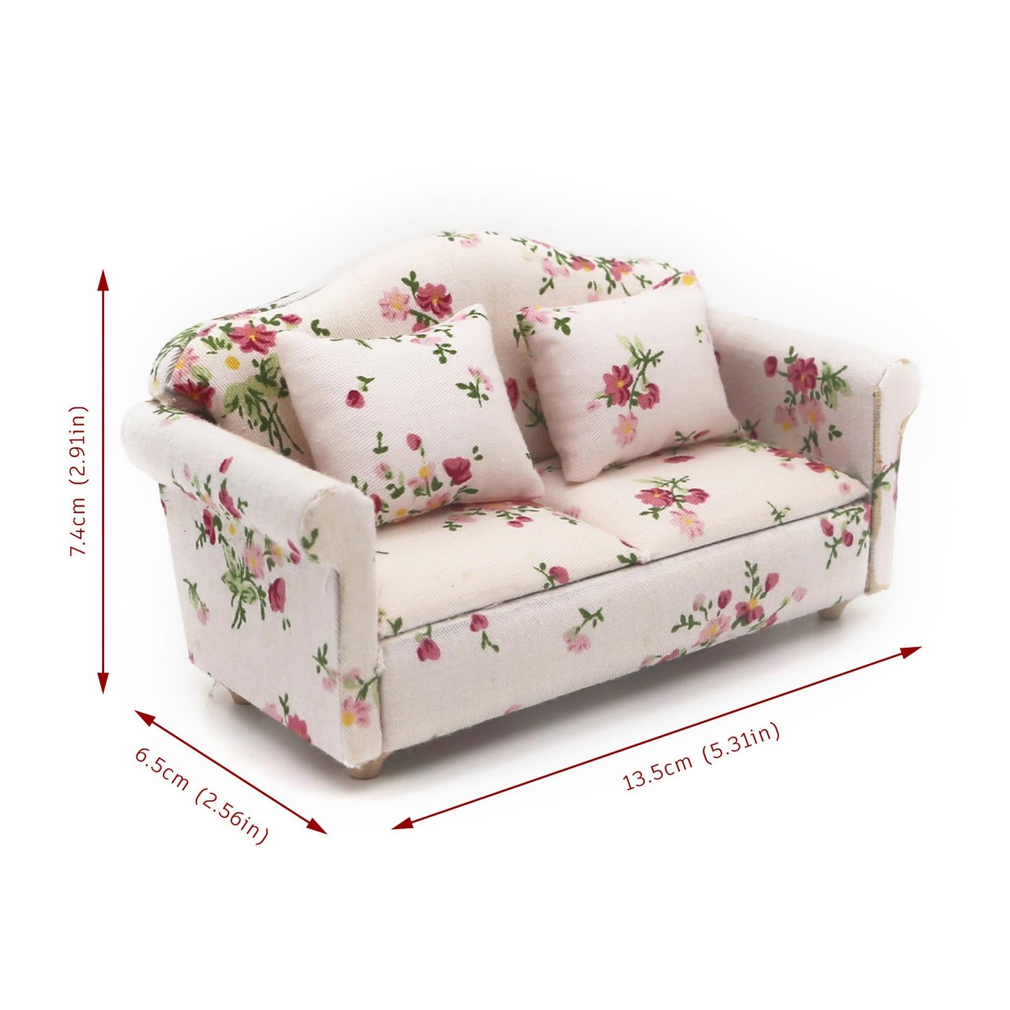 Minamzee 1:12 Dollhouse Couch Set – 1:12 Scale Wooden Miniature Living Room Furniture
