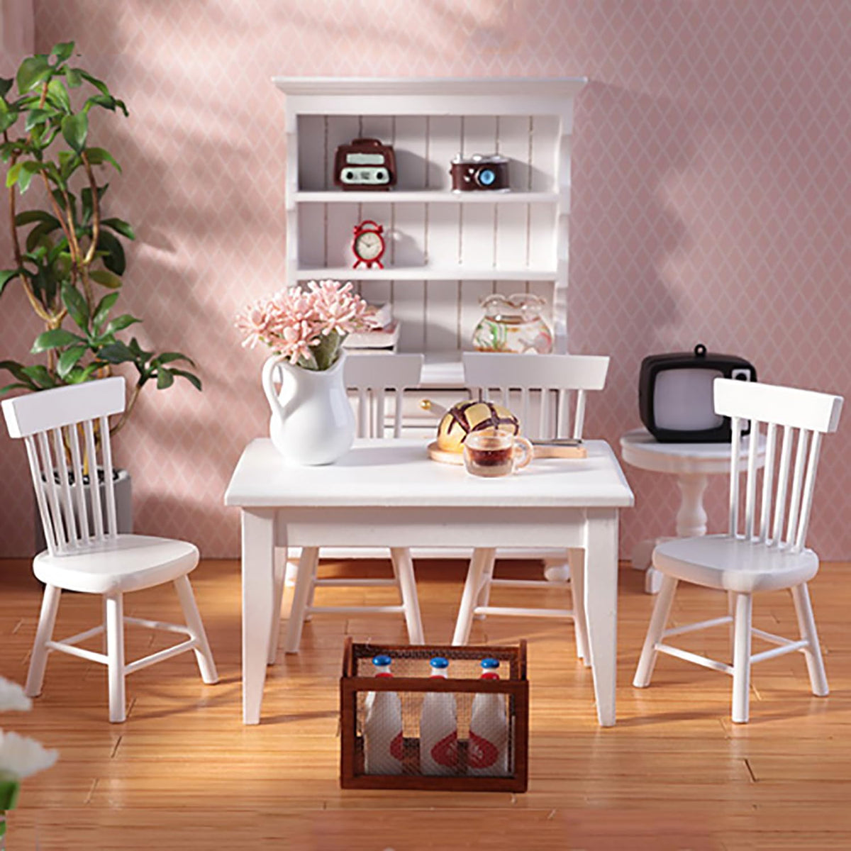 Minamzee 1/12 Dollhouse Table & Chair Set – 17pc Wooden Miniature Dining Room