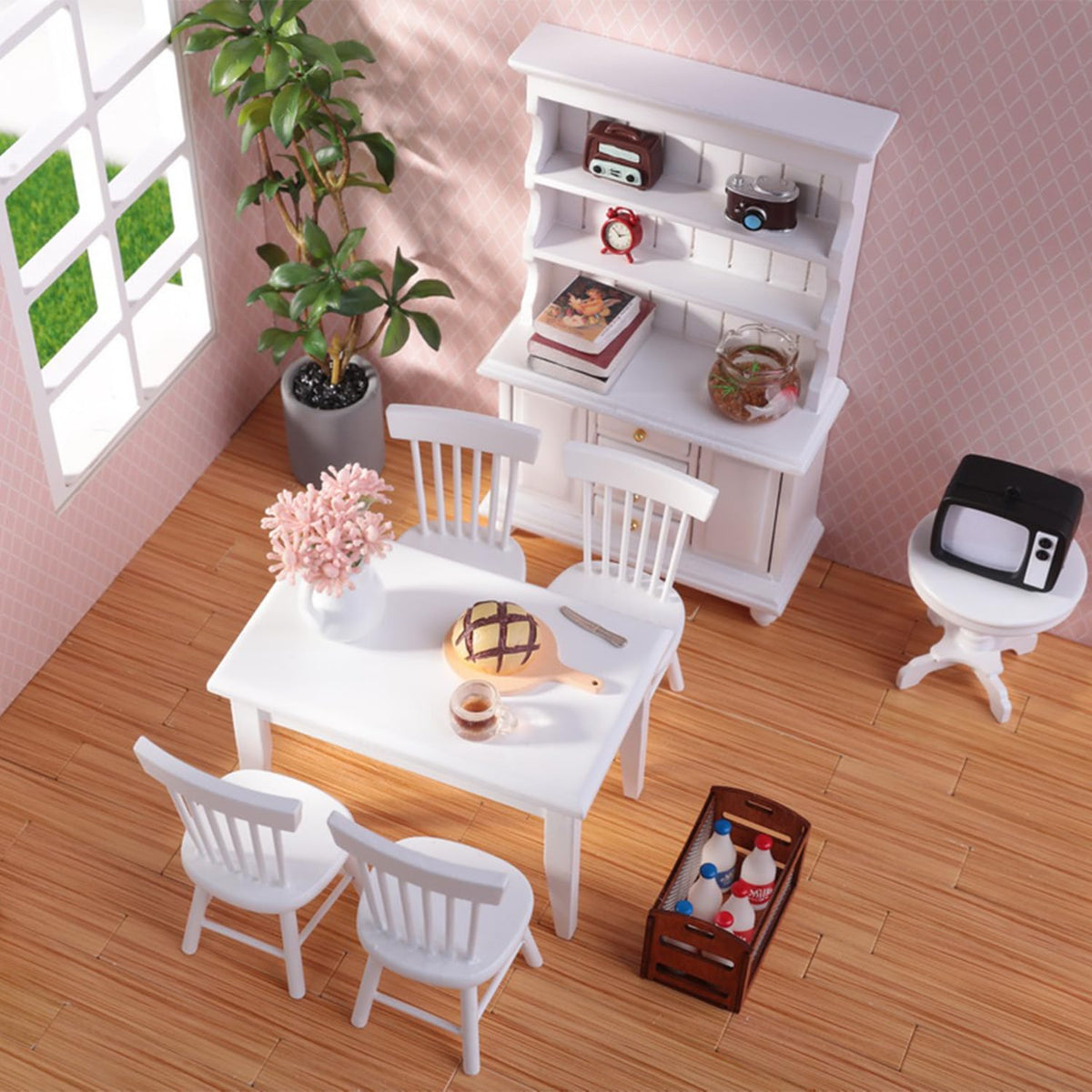 Minamzee 1/12 Dollhouse Table & Chair Set – 17pc Wooden Miniature Dining Room