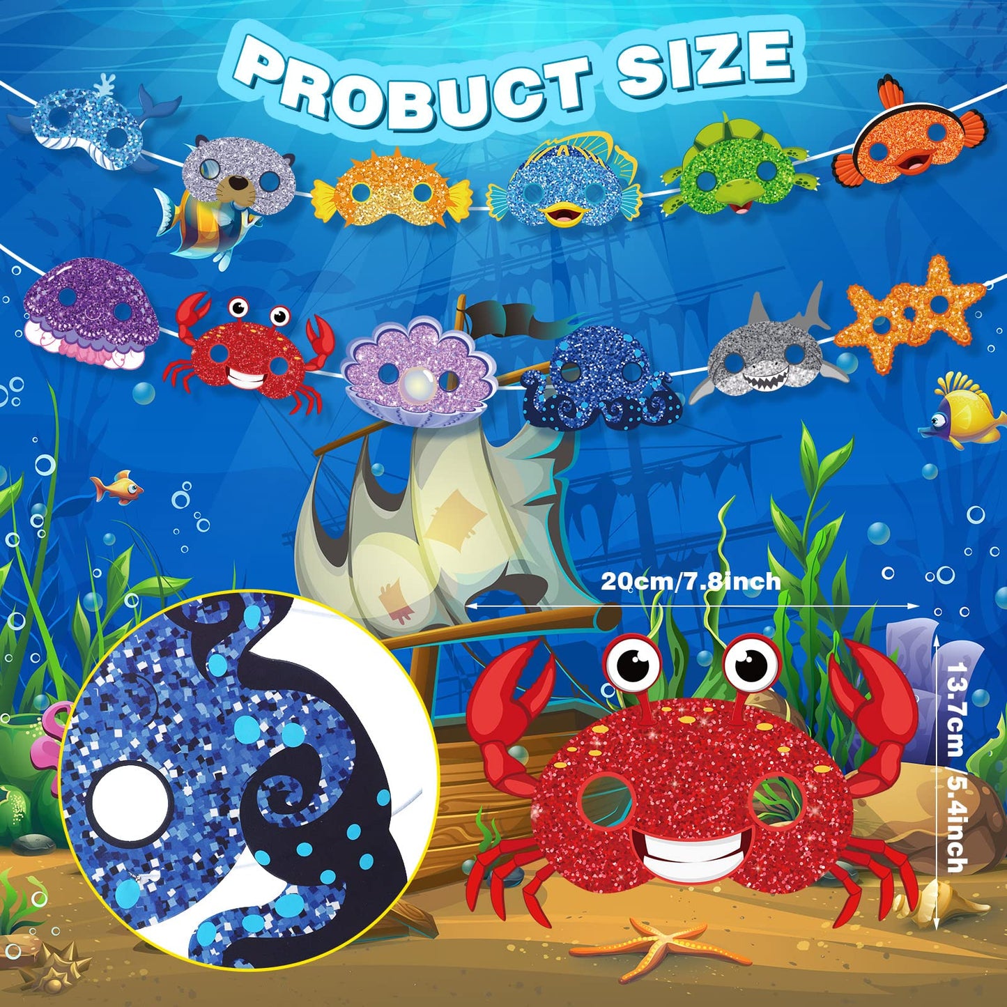 Minatee 24 Pieces Kids Ocean Animal Masks – Under the Sea Party Props & Decor