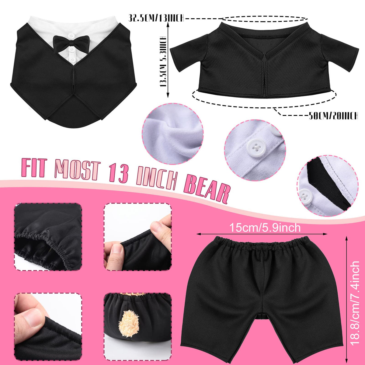 Minatee Tuxedo Bear Clothes Set for 13-15 Inch Bears | Wedding-Ready Outfit