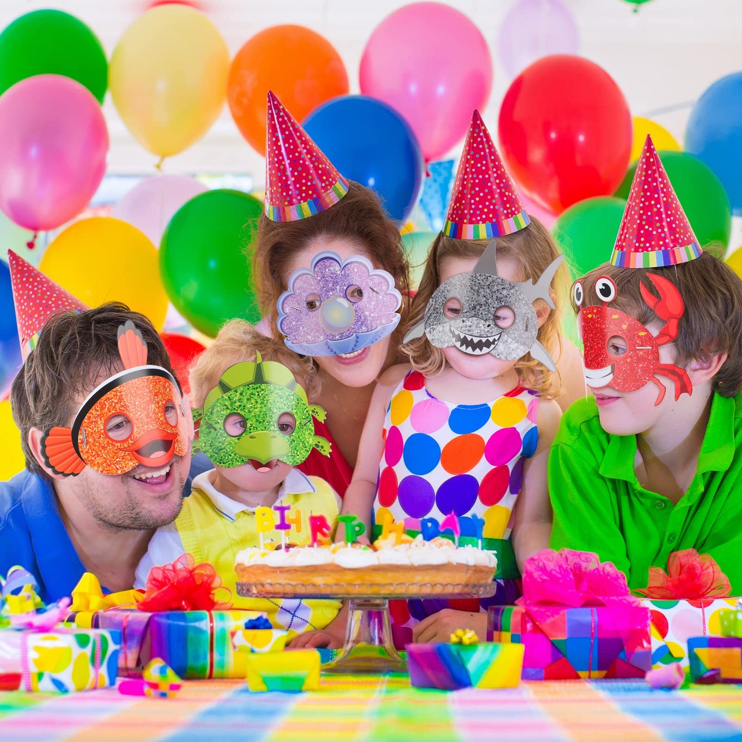 Minatee 24 Pieces Kids Ocean Animal Masks – Under the Sea Party Props & Decor