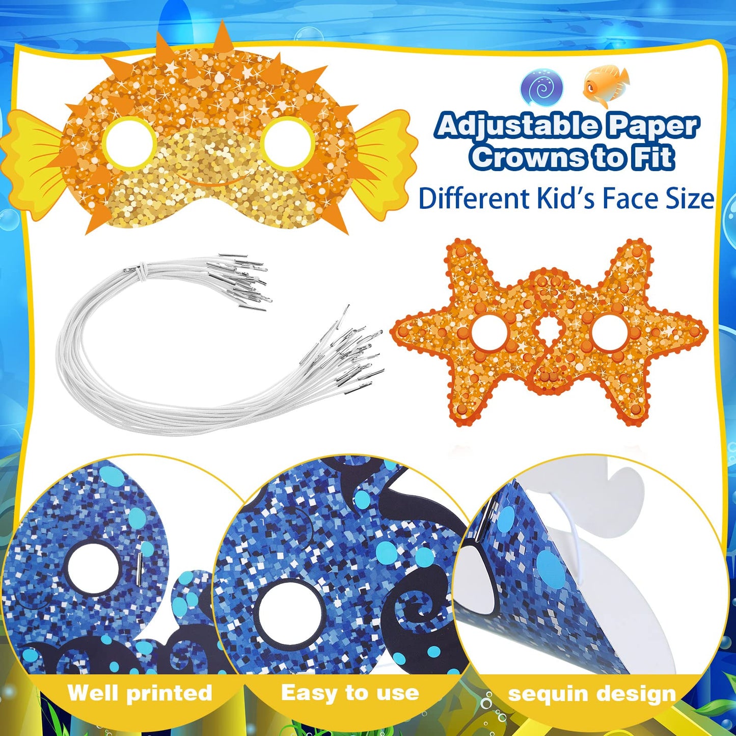 Minatee 24 Pieces Kids Ocean Animal Masks – Under the Sea Party Props & Decor