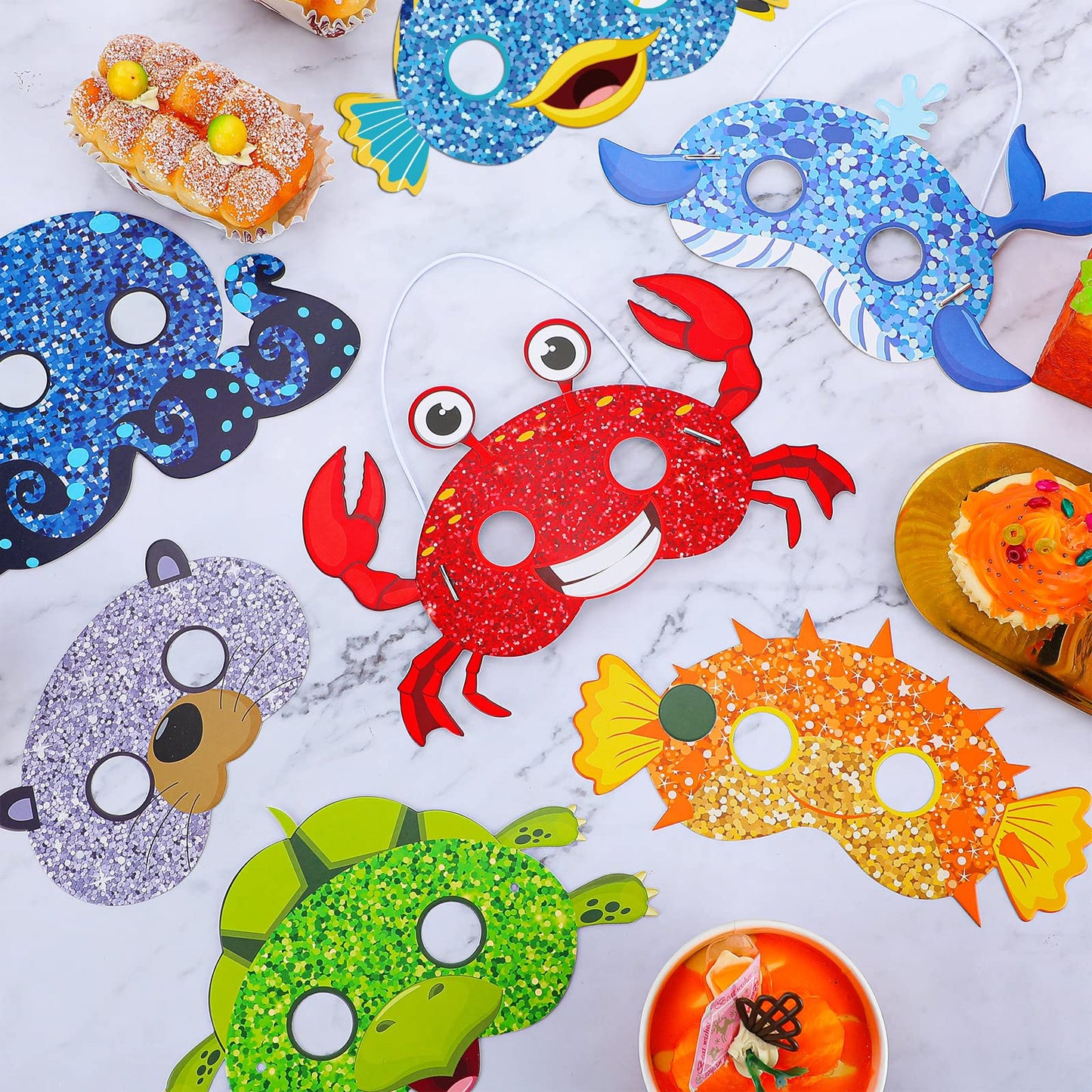 Minatee 24 Pieces Kids Ocean Animal Masks – Under the Sea Party Props & Decor