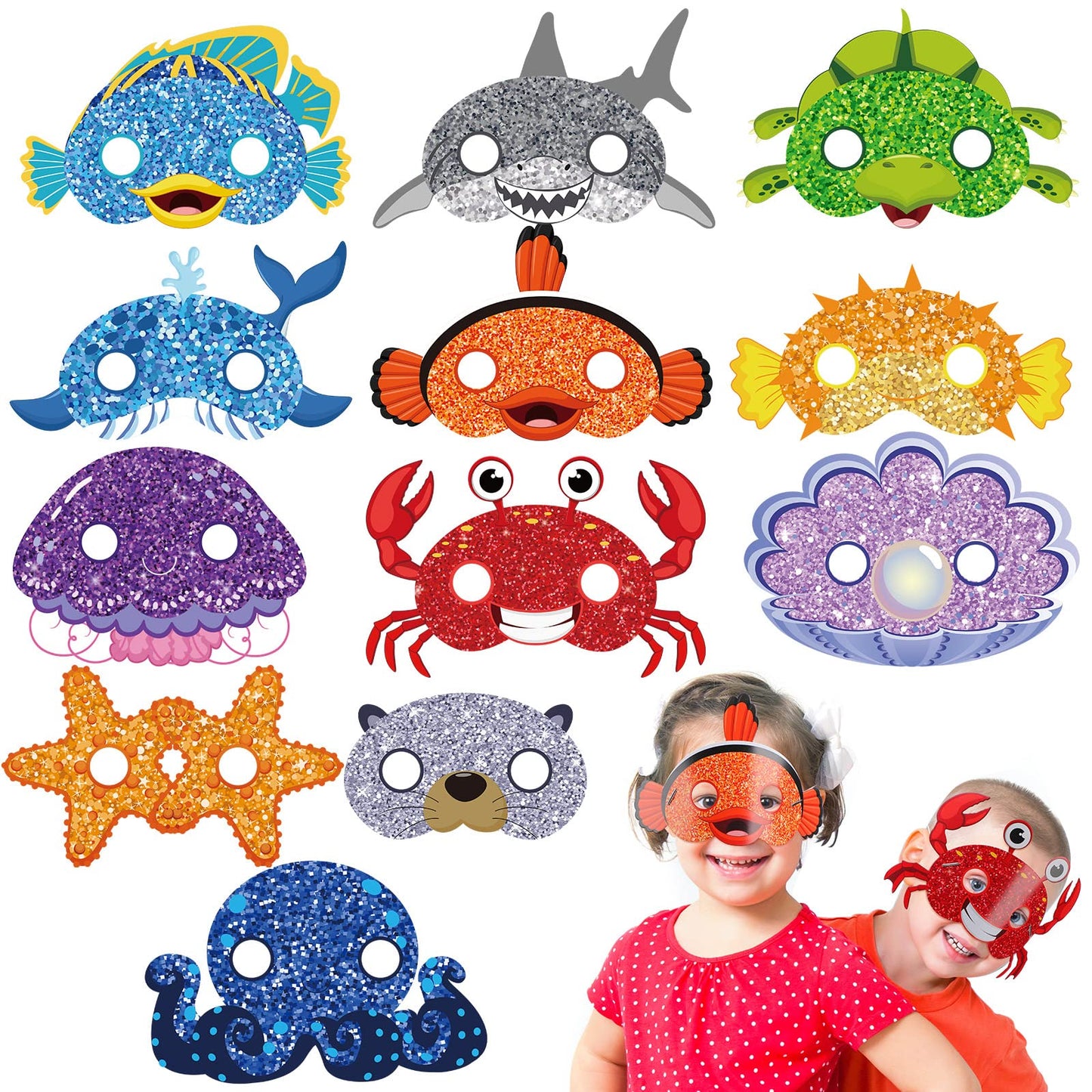 Minatee 24 Pieces Kids Ocean Animal Masks – Under the Sea Party Props & Decor