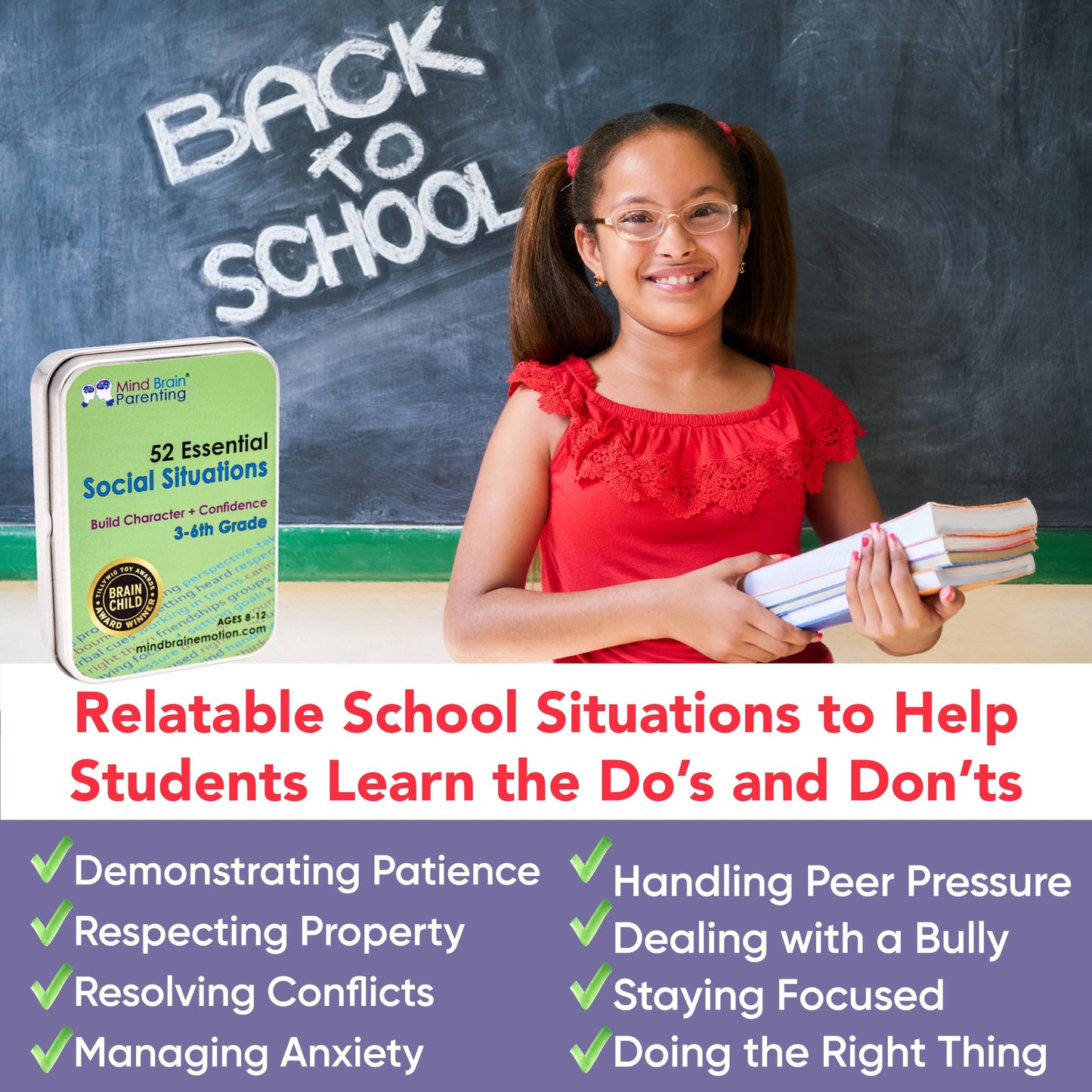 Mind Brain Emotion: 52 Essential Social Situations Card Deck for Kids (3–6th Grade)