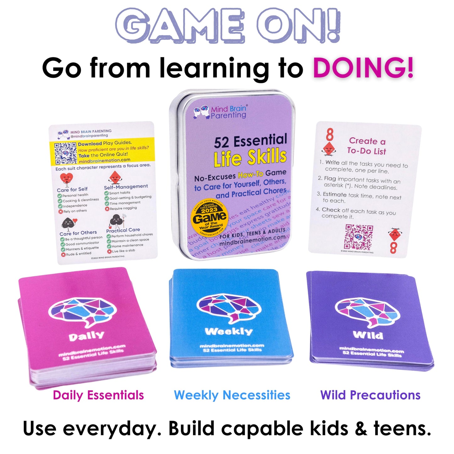 Mind Brain Emotion 52 Essential Life Skills Card Game | No-Excuses Family Chores & Self-Care for All Ages