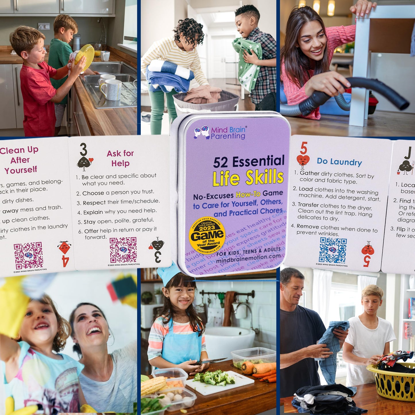 Mind Brain Emotion 52 Essential Life Skills Card Game | No-Excuses Family Chores & Self-Care for All Ages