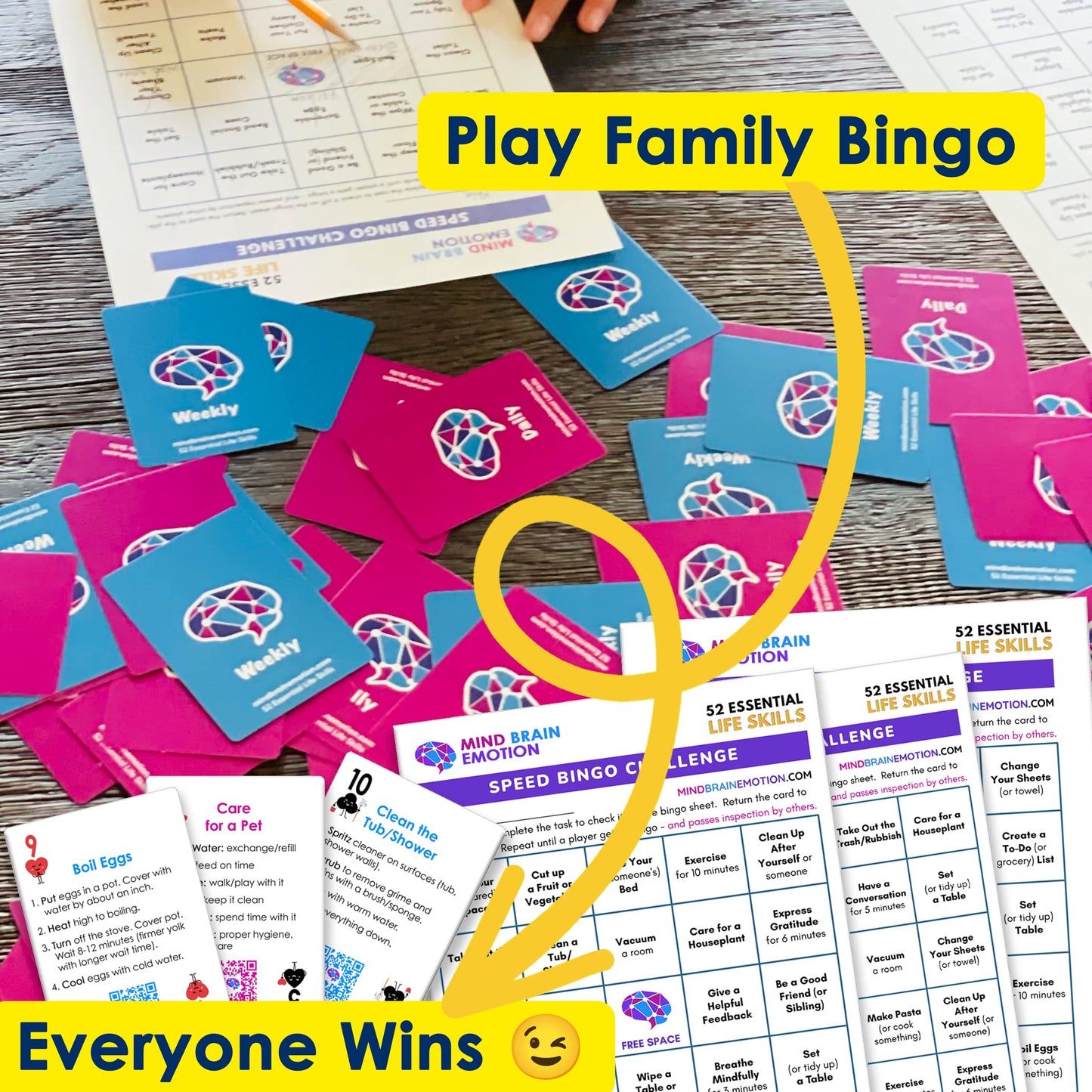 Mind Brain Emotion 52 Essential Life Skills Card Game | No-Excuses Family Chores & Self-Care for All Ages