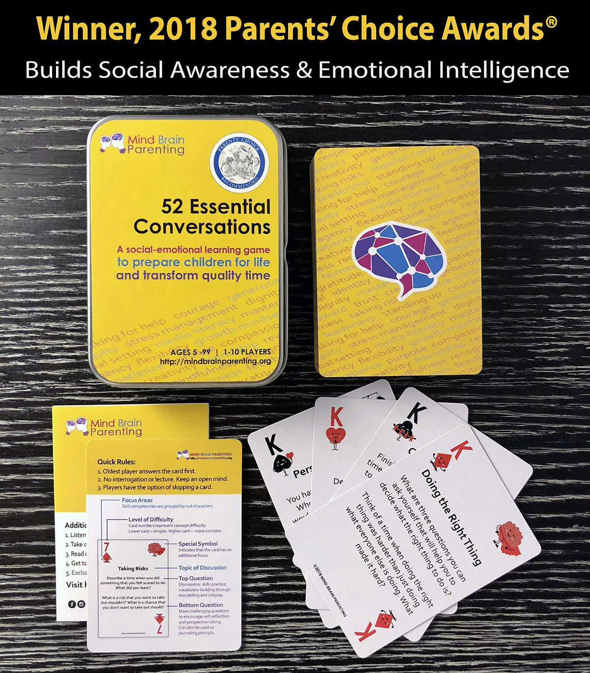 Mind Brain Emotion 52 Essential Conversation Cards for Kids, Family, and Classroom — Growth Mindset & Communication Skills