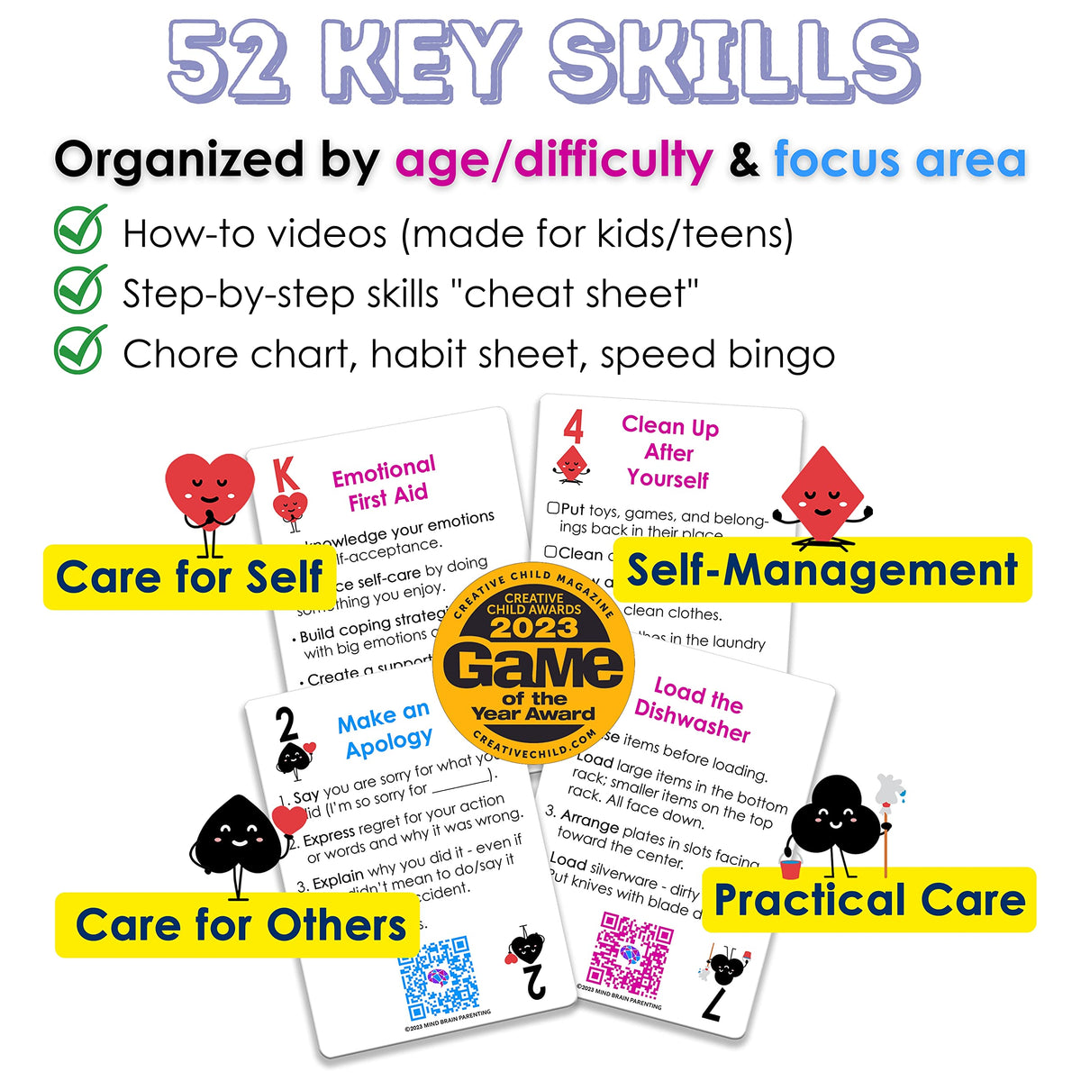 Mind Brain Emotion 52 Essential Life Skills Card Game | No-Excuses Family Chores & Self-Care for All Ages
