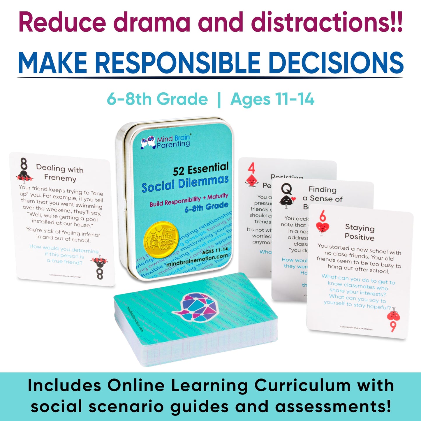Mind Brain Emotion: 52 Essential Social Dilemmas for Middle School - Conversation Cards for 6th-8th Grade