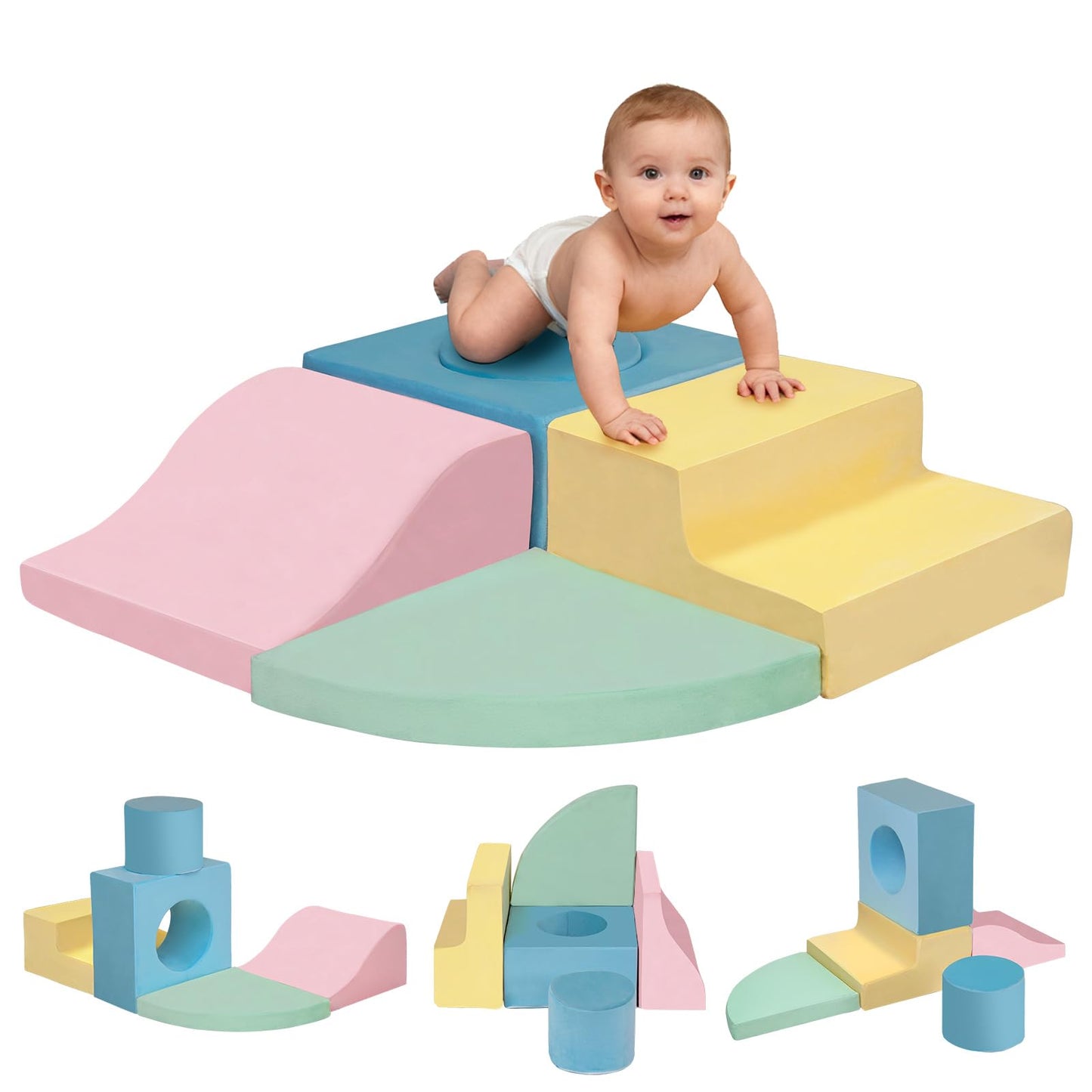 MIND&ACTION 5-Piece Toddler Climbing Toys Indoor - Soft Foam Blocks & Tunnel