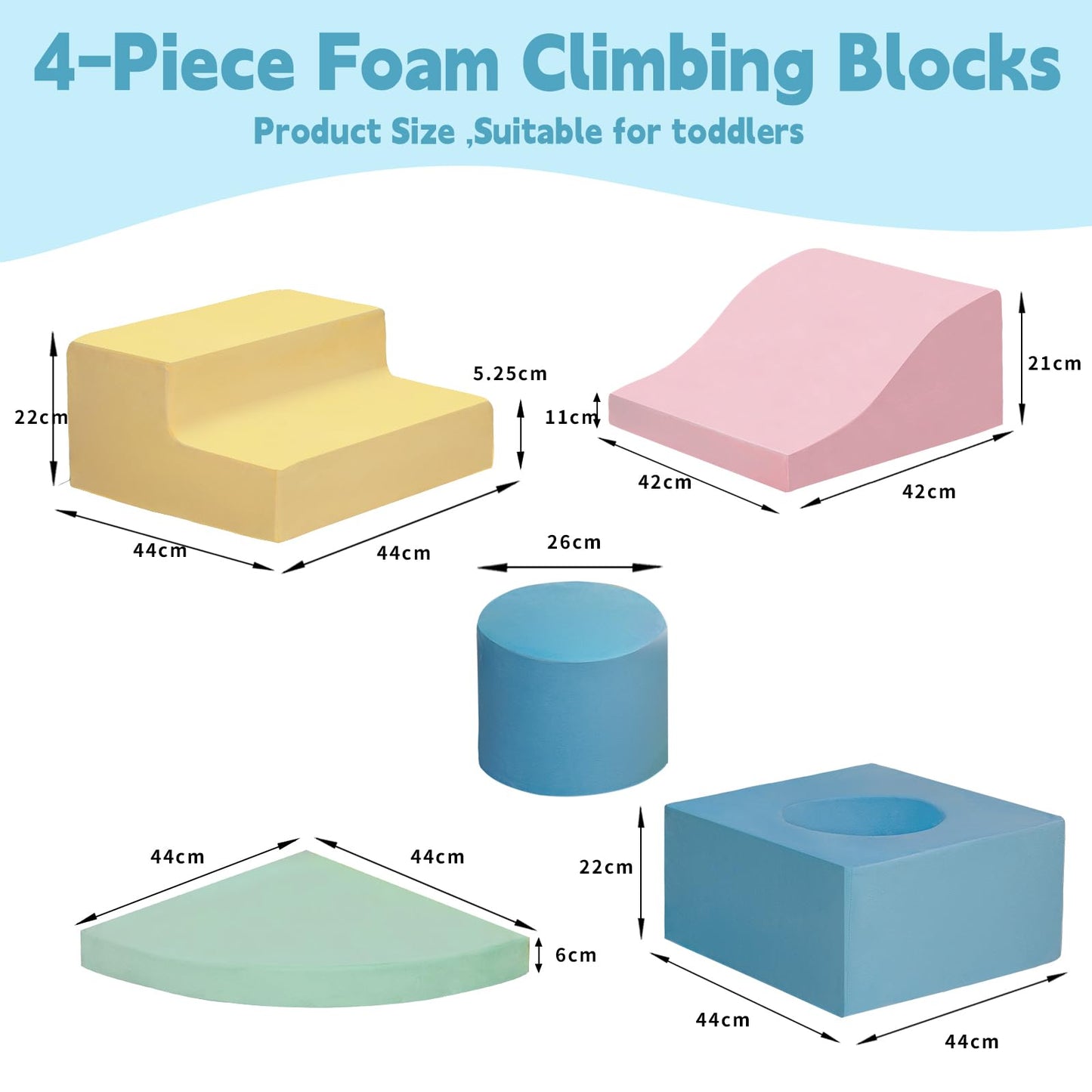 MIND&ACTION 5-Piece Toddler Climbing Toys Indoor - Soft Foam Blocks & Tunnel