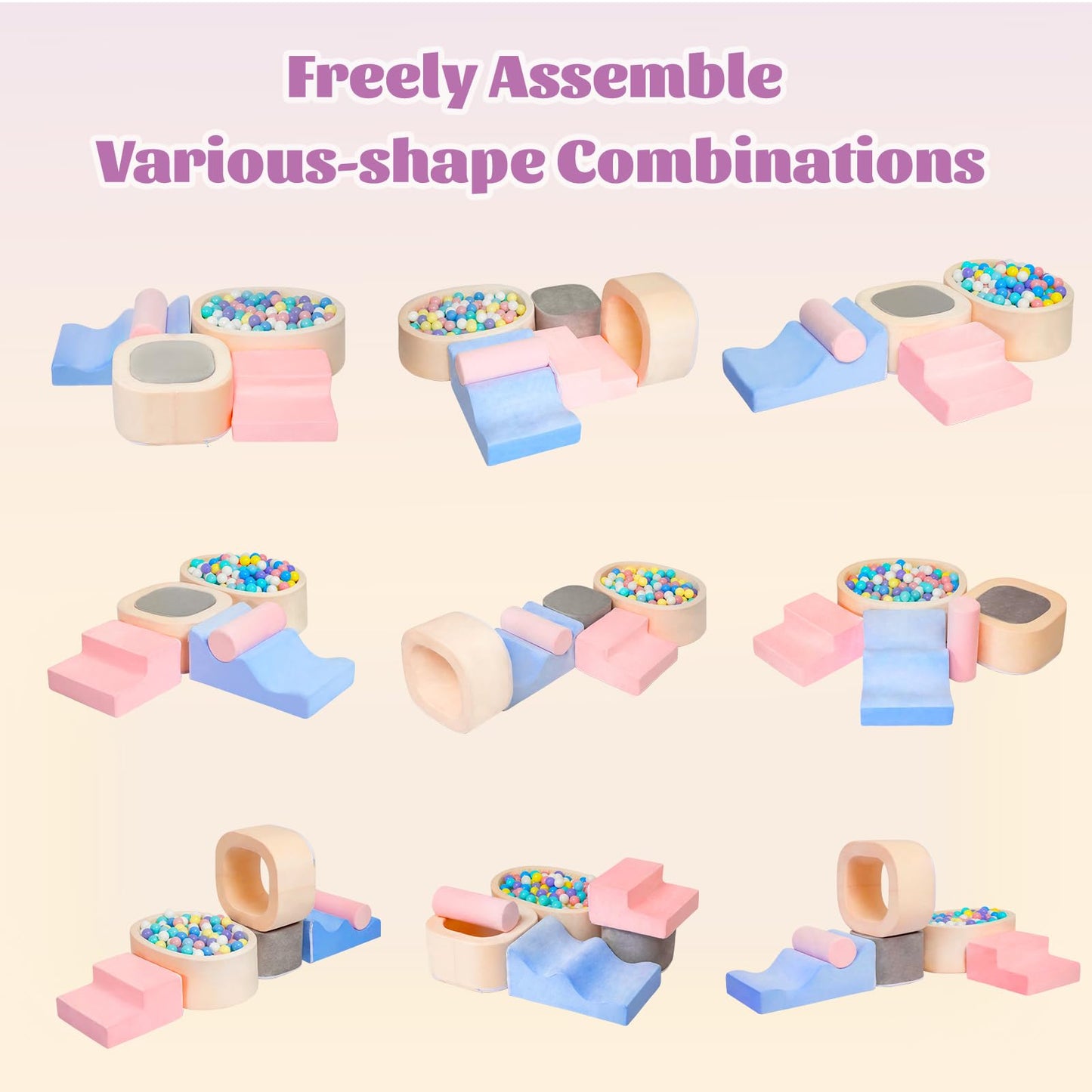 MIND&ACTION 6-Piece Toddler Climbing Toys with Ball Pit | Indoor Foam Blocks