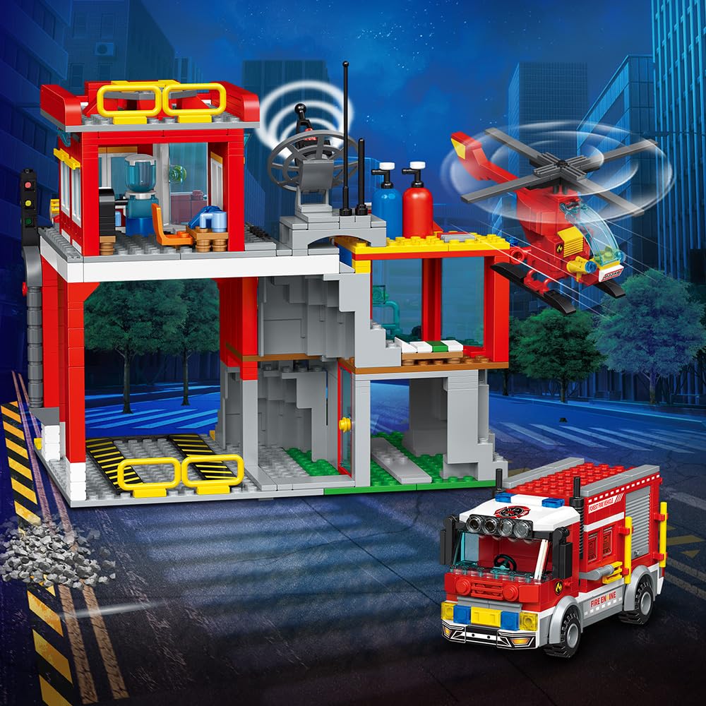 MindBox City Fire Rescue Building Set – Fire Station, Truck & Helicopter (772pcs) for Kids 8+ | MindBox