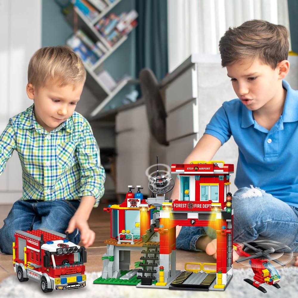MindBox City Fire Rescue Building Set – Fire Station, Truck & Helicopter (772pcs) for Kids 8+ | MindBox
