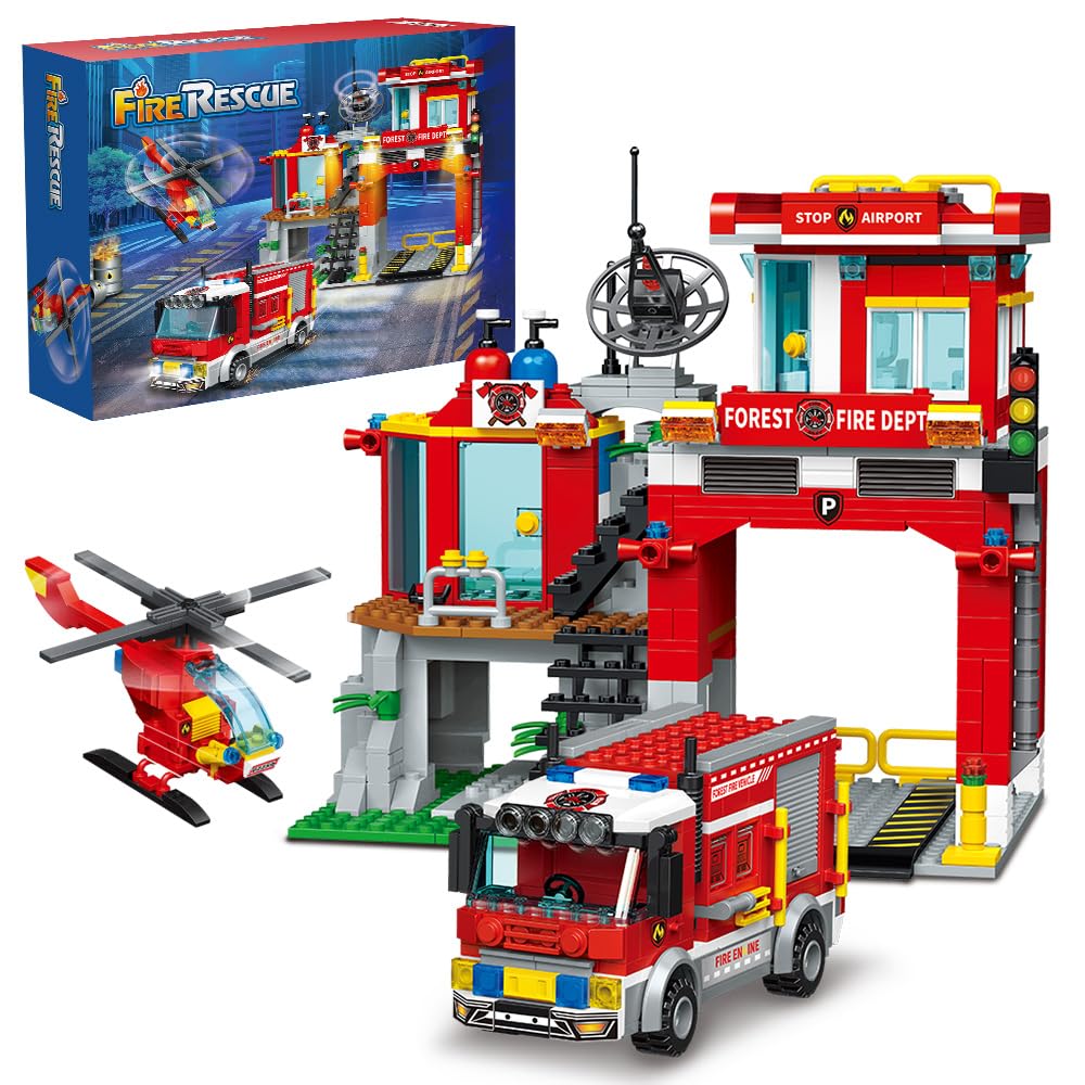 MindBox City Fire Rescue Building Set – Fire Station, Truck & Helicopter (772pcs) for Kids 8+ | MindBox