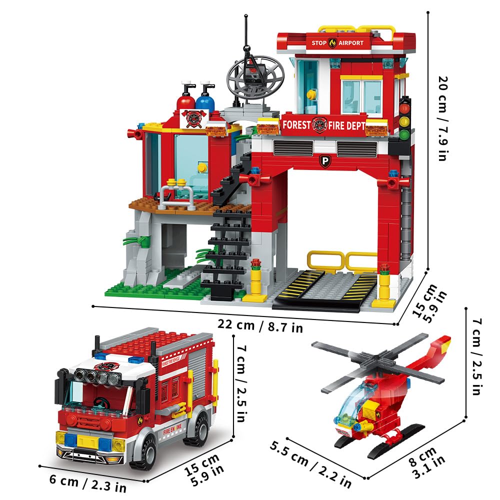 MindBox City Fire Rescue Building Set – Fire Station, Truck & Helicopter (772pcs) for Kids 8+ | MindBox