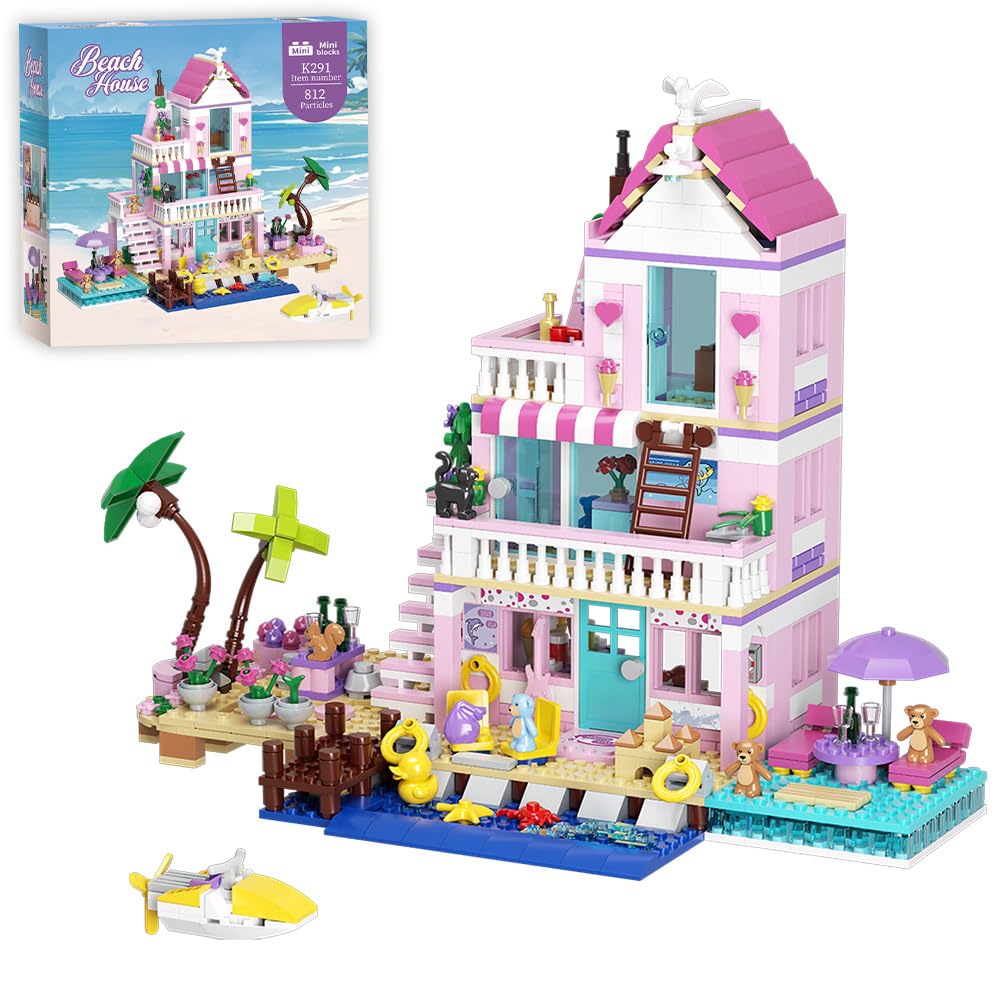 MindBox Girls Seaside Villa Building Blocks – 812pcs Beach House Kit (Ages 8+)