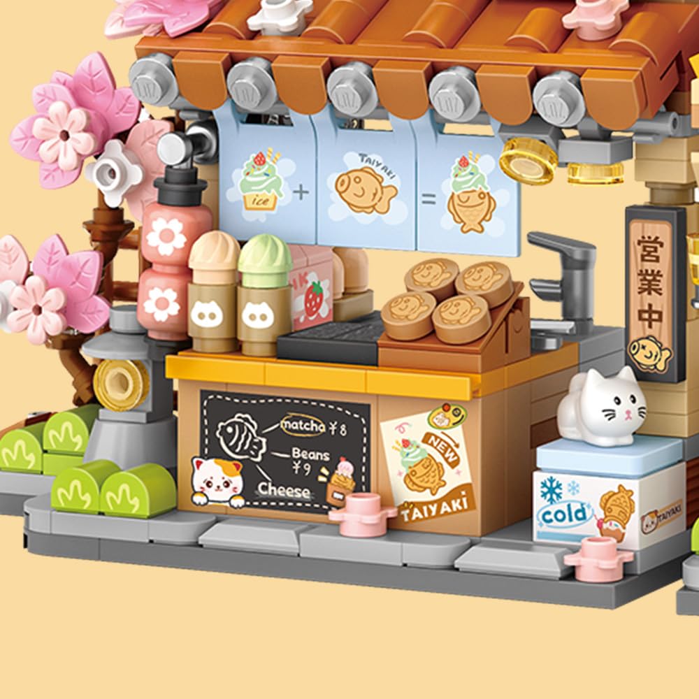 MindBox Lucky Cat Building Set – Openable Taiyaki Shop 923PCS | Creative Mini Brick Toy for Kids 8+