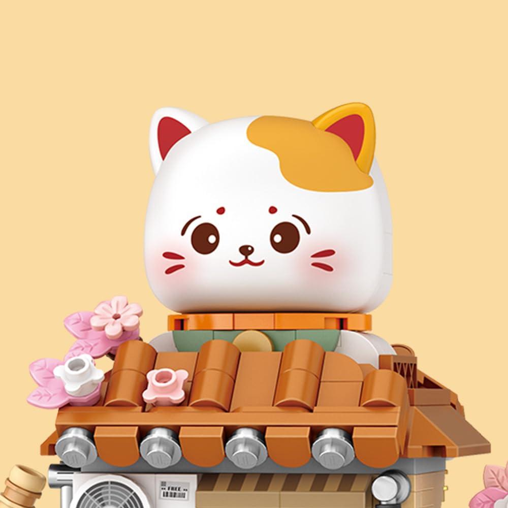 MindBox Lucky Cat Building Set – Openable Taiyaki Shop 923PCS | Creative Mini Brick Toy for Kids 8+