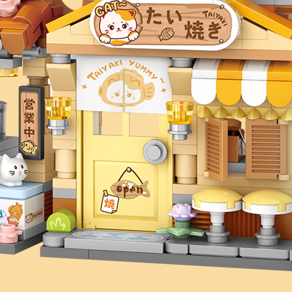 MindBox Lucky Cat Building Set – Openable Taiyaki Shop 923PCS | Creative Mini Brick Toy for Kids 8+