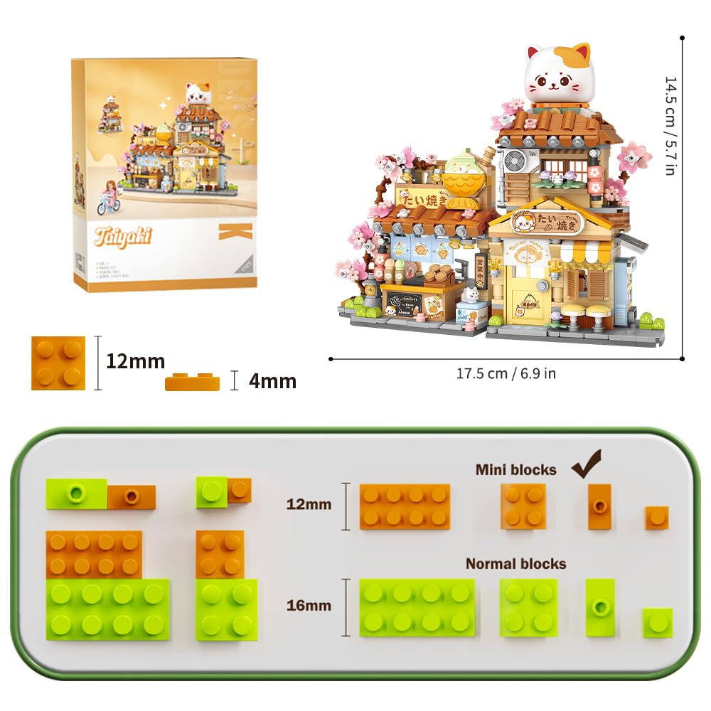 MindBox Lucky Cat Building Set – Openable Taiyaki Shop 923PCS | Creative Mini Brick Toy for Kids 8+