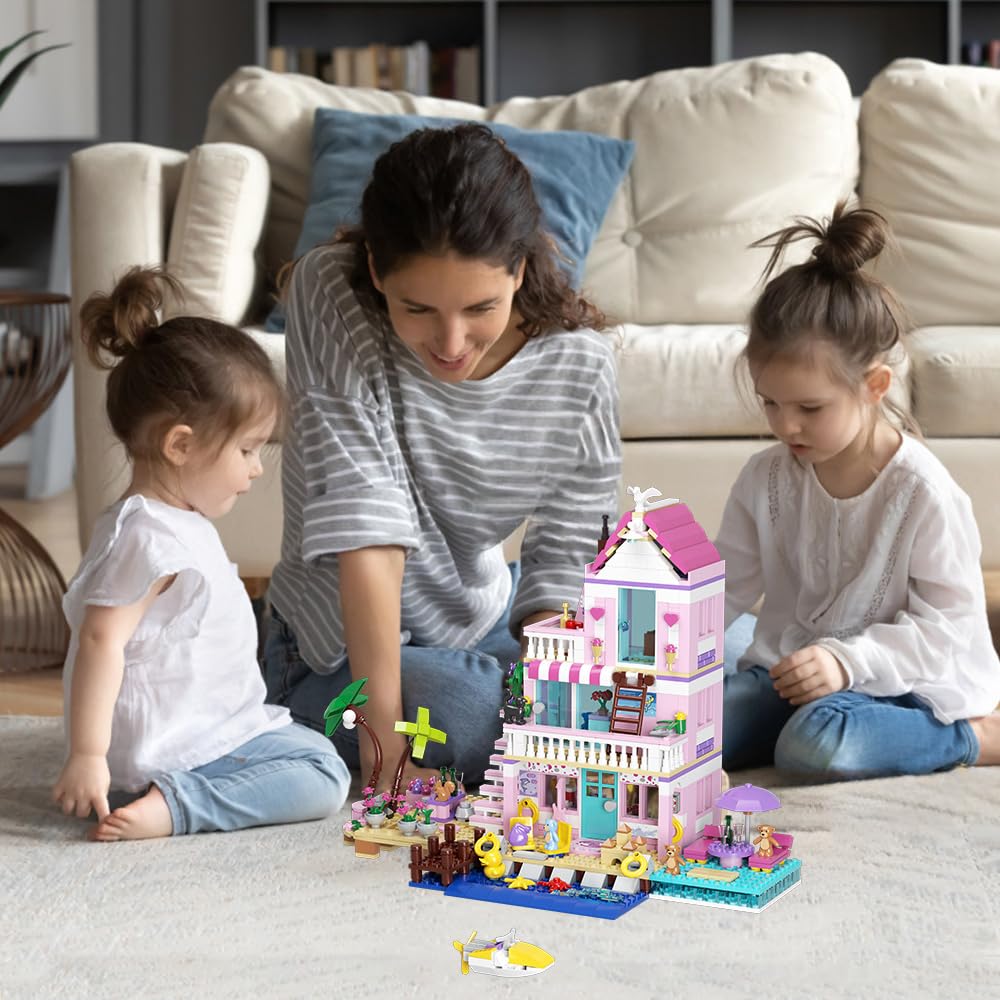 MindBox Girls Seaside Villa Building Blocks – 812pcs Beach House Kit (Ages 8+)
