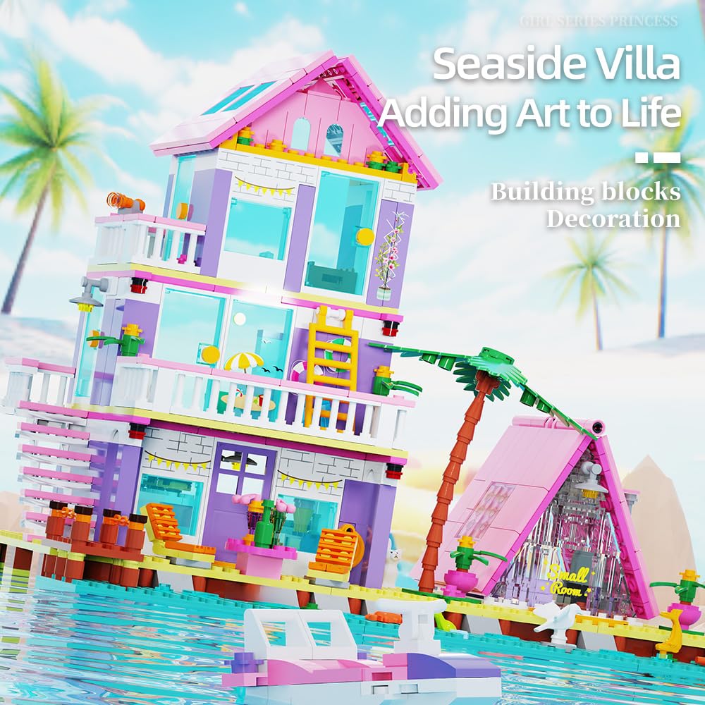 MindBox Girl Beach House Building Blocks – Seaside Villa with LED Light, 791 Pieces