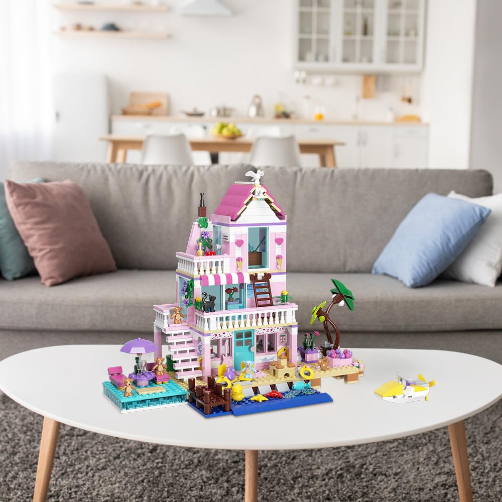 MindBox Girls Seaside Villa Building Blocks – 812pcs Beach House Kit (Ages 8+)