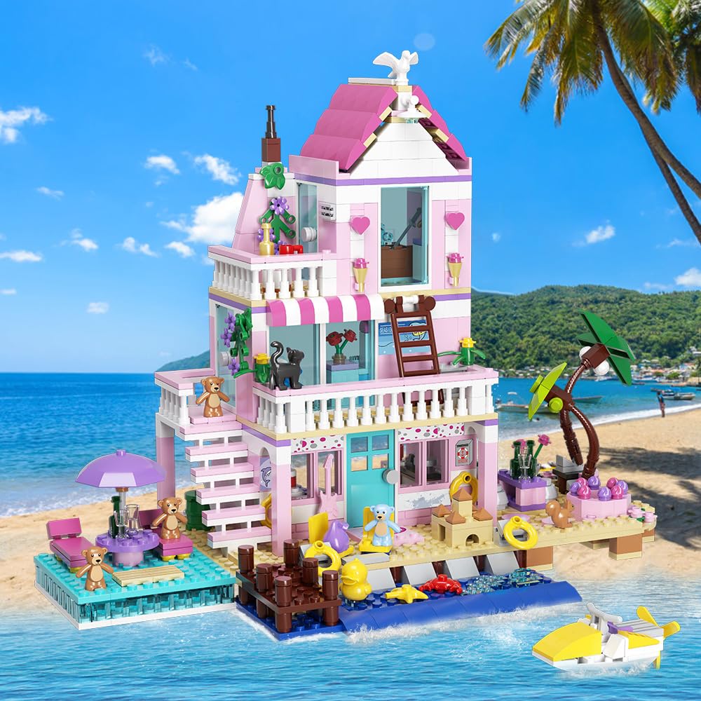 MindBox Girls Seaside Villa Building Blocks – 812pcs Beach House Kit (Ages 8+)