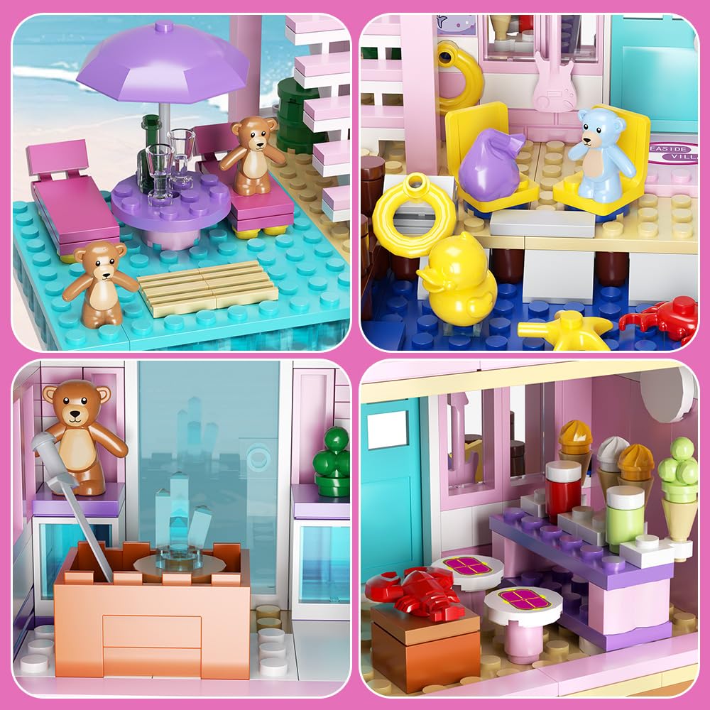 MindBox Girls Seaside Villa Building Blocks – 812pcs Beach House Kit (Ages 8+)