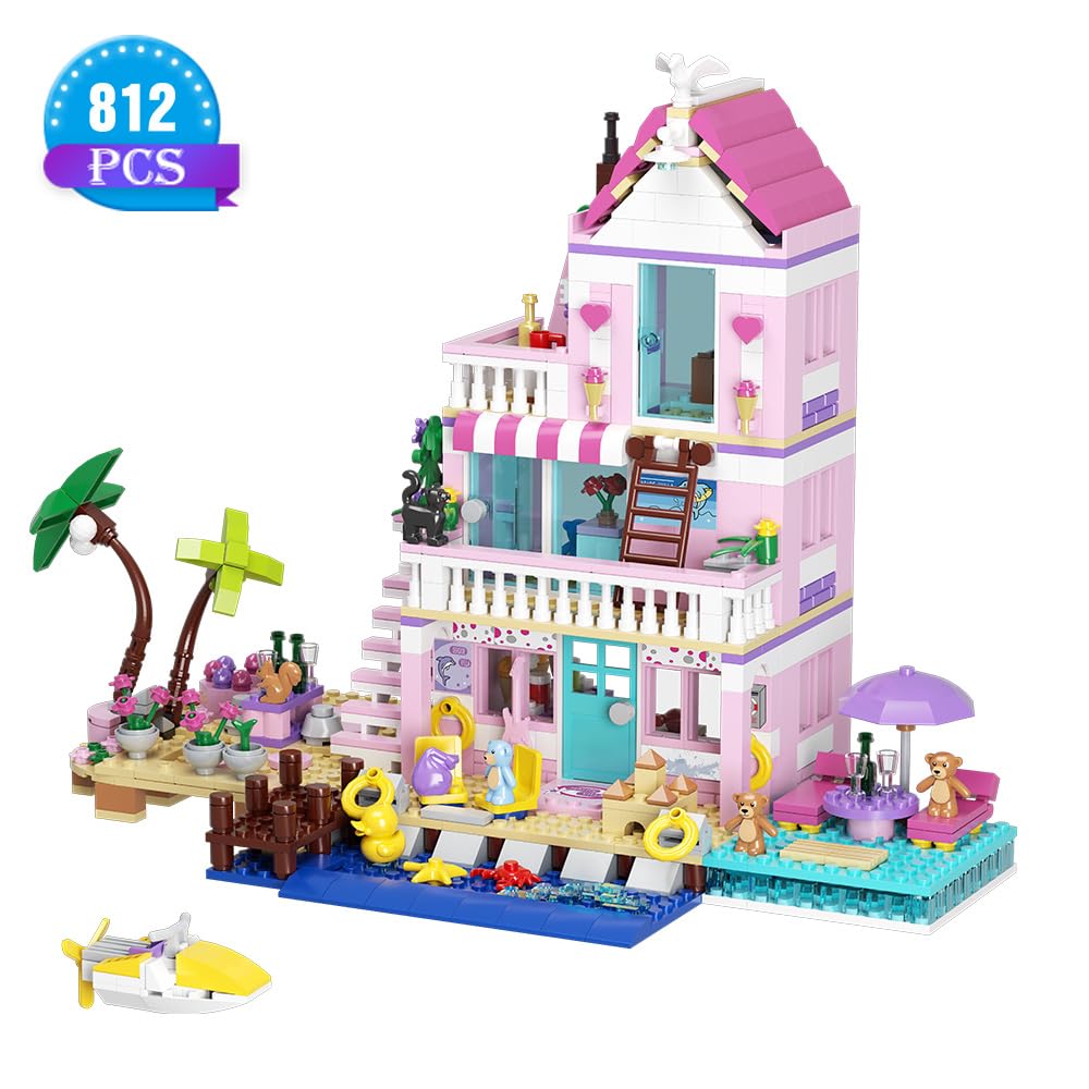 MindBox Girls Seaside Villa Building Blocks – 812pcs Beach House Kit (Ages 8+)