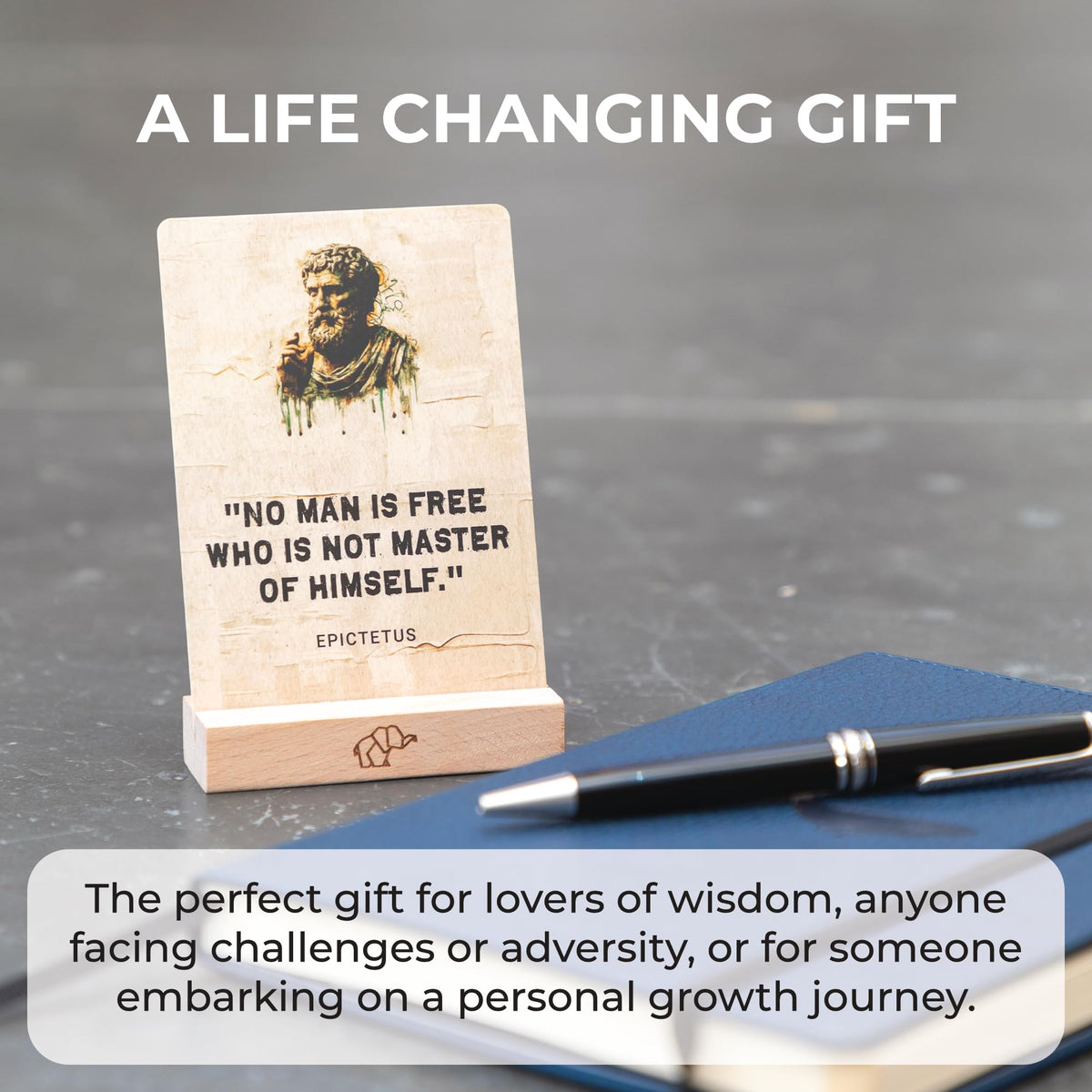 MindMint Daily Stoicism Affirmation Cards – 50 Quotes, Tin Box & Wood Stand (Desk Decor & Motivation)