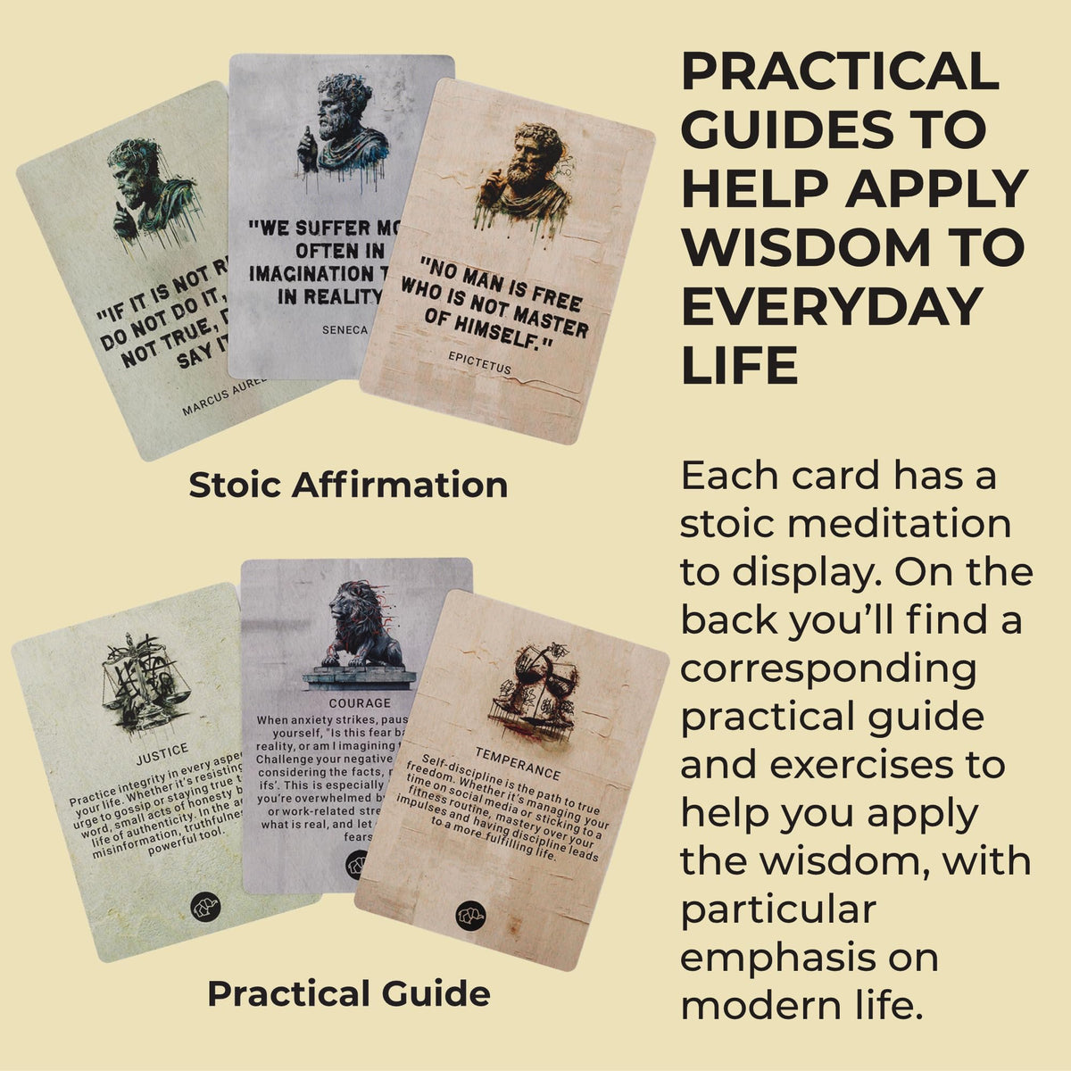 MindMint Daily Stoicism Affirmation Cards – 50 Quotes, Tin Box & Wood Stand (Desk Decor & Motivation)