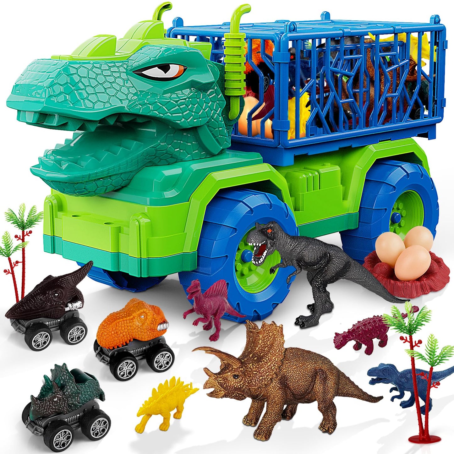 MindPal 19-in-1 Dinosaur Toys Set for Kids 3-7 | Dino Truck & Pull-Back Cars