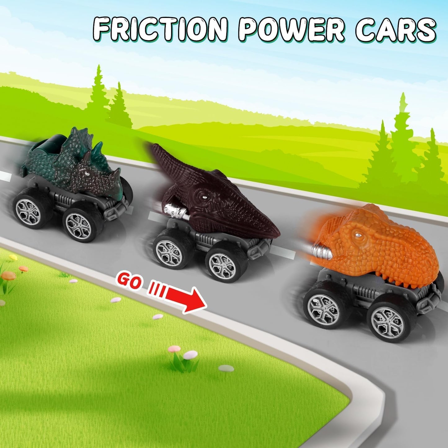 MindPal 19-in-1 Dinosaur Toys Set for Kids 3-7 | Dino Truck & Pull-Back Cars