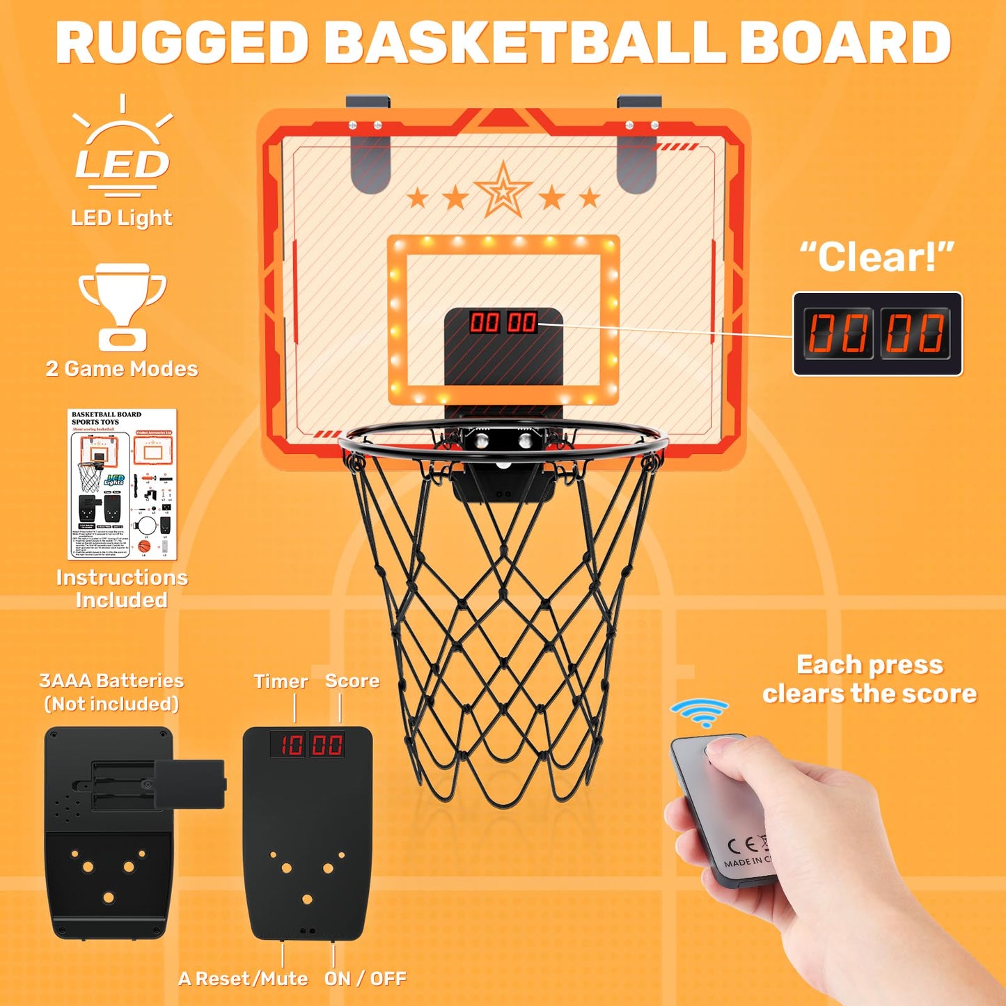 MindPal Indoor Basketball Hoop for Kids 8-12 — LED Mini Hoop with Scoreboard
