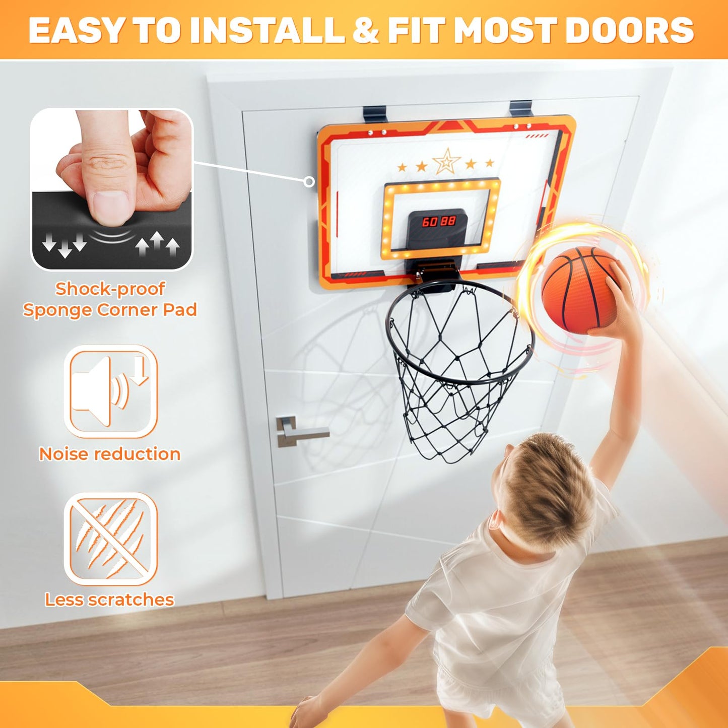 MindPal Indoor Basketball Hoop for Kids 8-12 — LED Mini Hoop with Scoreboard