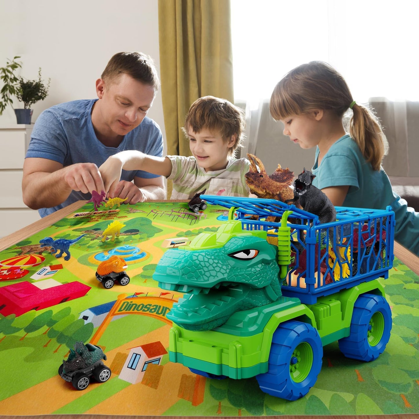 MindPal 19-in-1 Dinosaur Toys Set for Kids 3-7 | Dino Truck & Pull-Back Cars