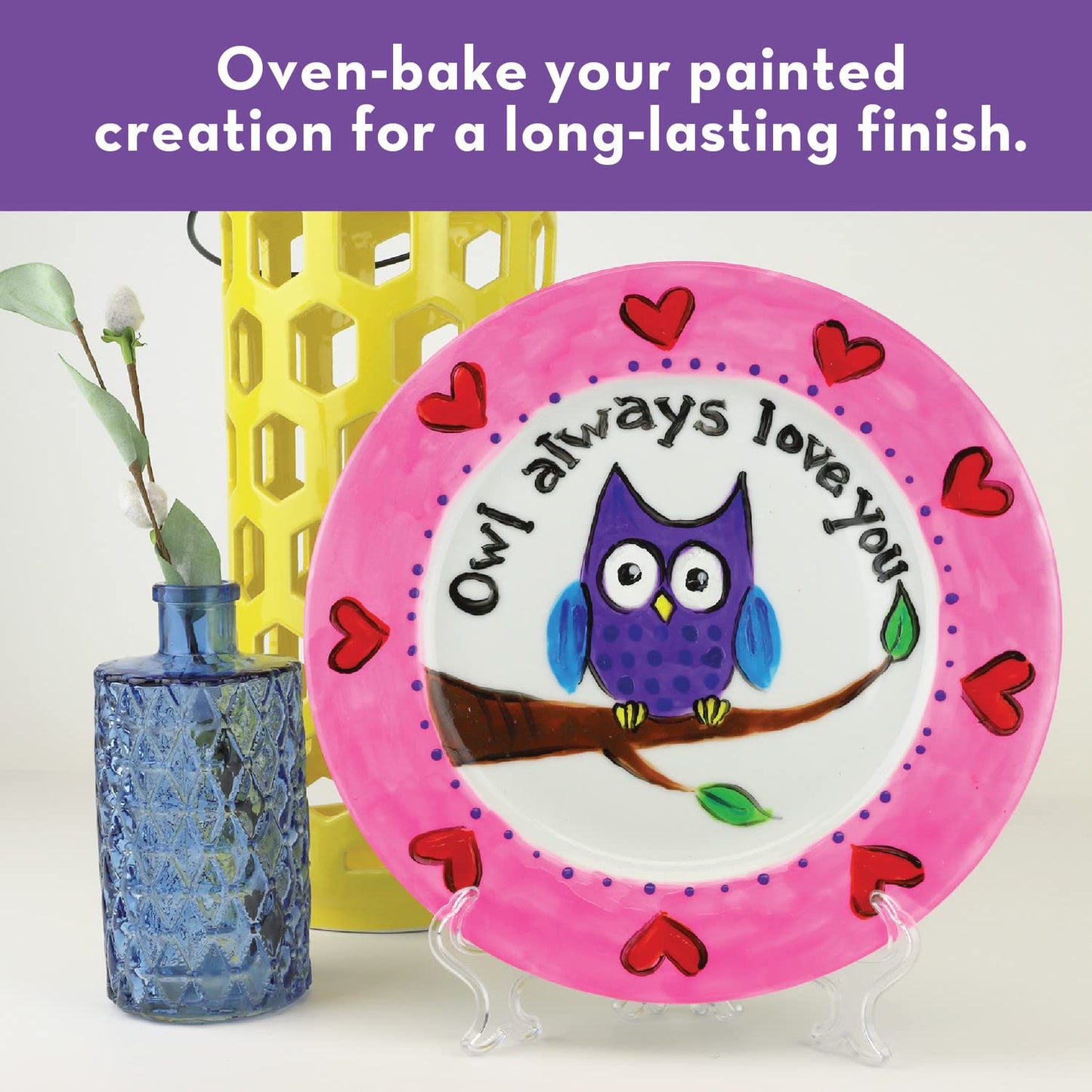 MindWare Paint Your Own Porcelain Plates Kit – 2 Plates, 12 Paints, 2 Brushes, 2 Stands