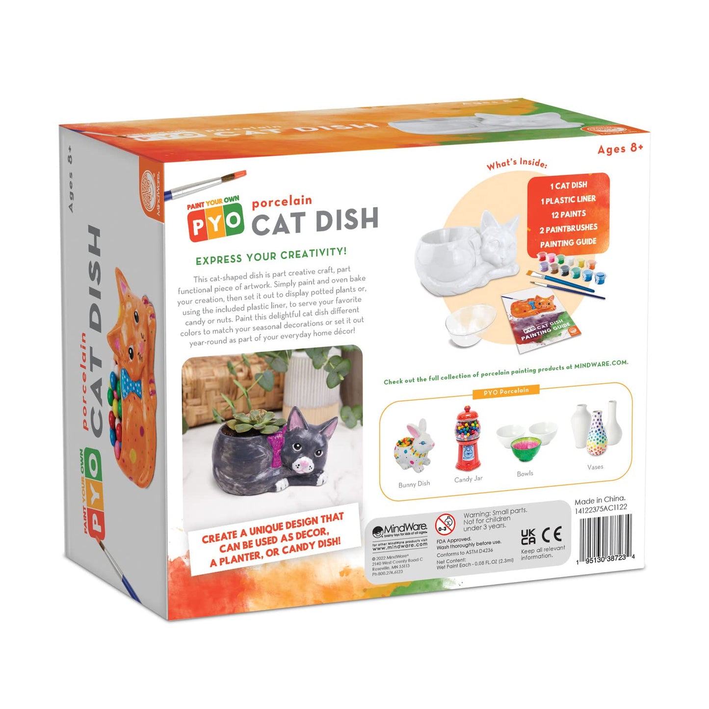 MindWare Paint Your Own Cat Dish – Ceramic Painting Kit with 12 Paints & 2 Brushes