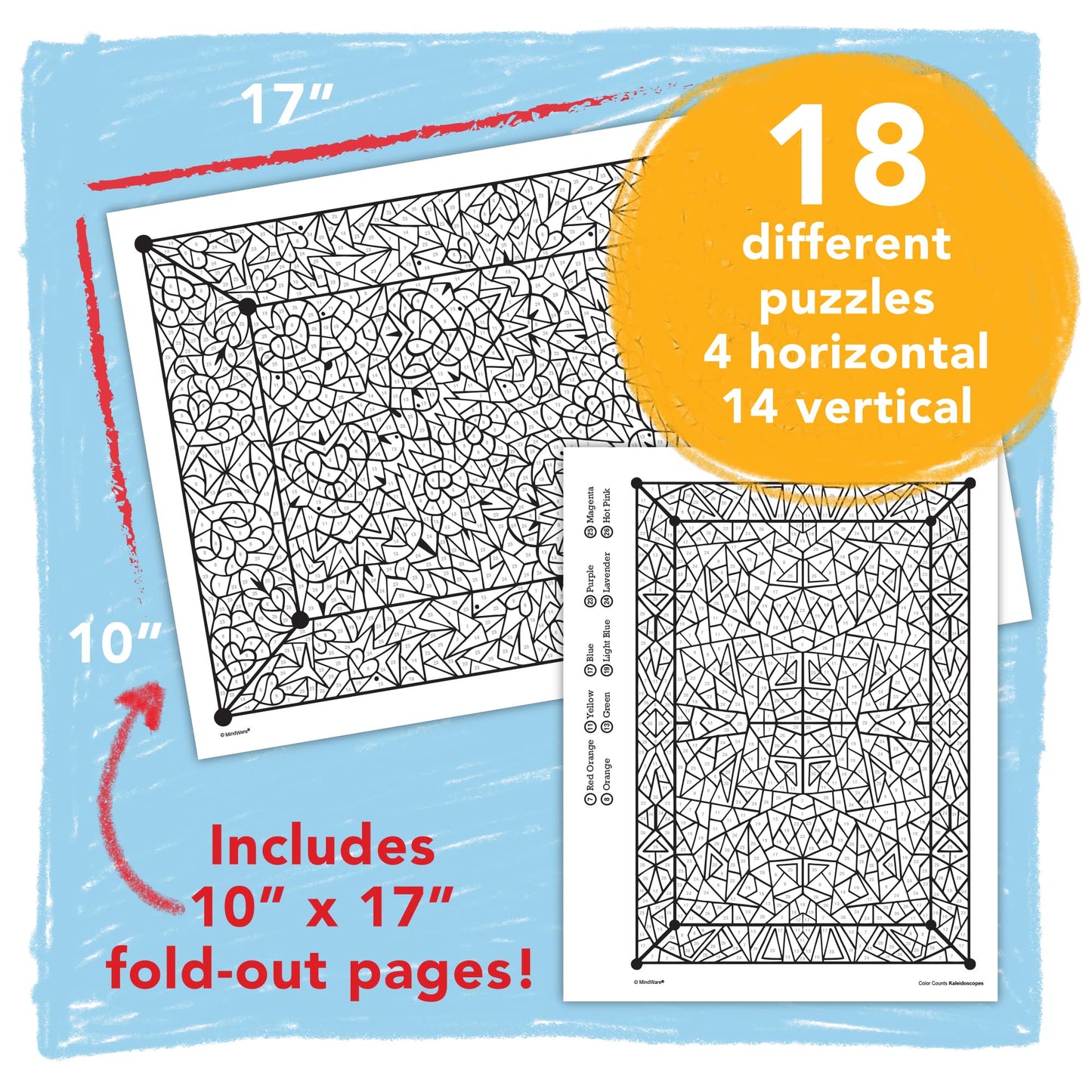 MindWare Color by Number Mystery Mosaics: Book 14 — Surprising Mosaic Puzzles for Ages 6+